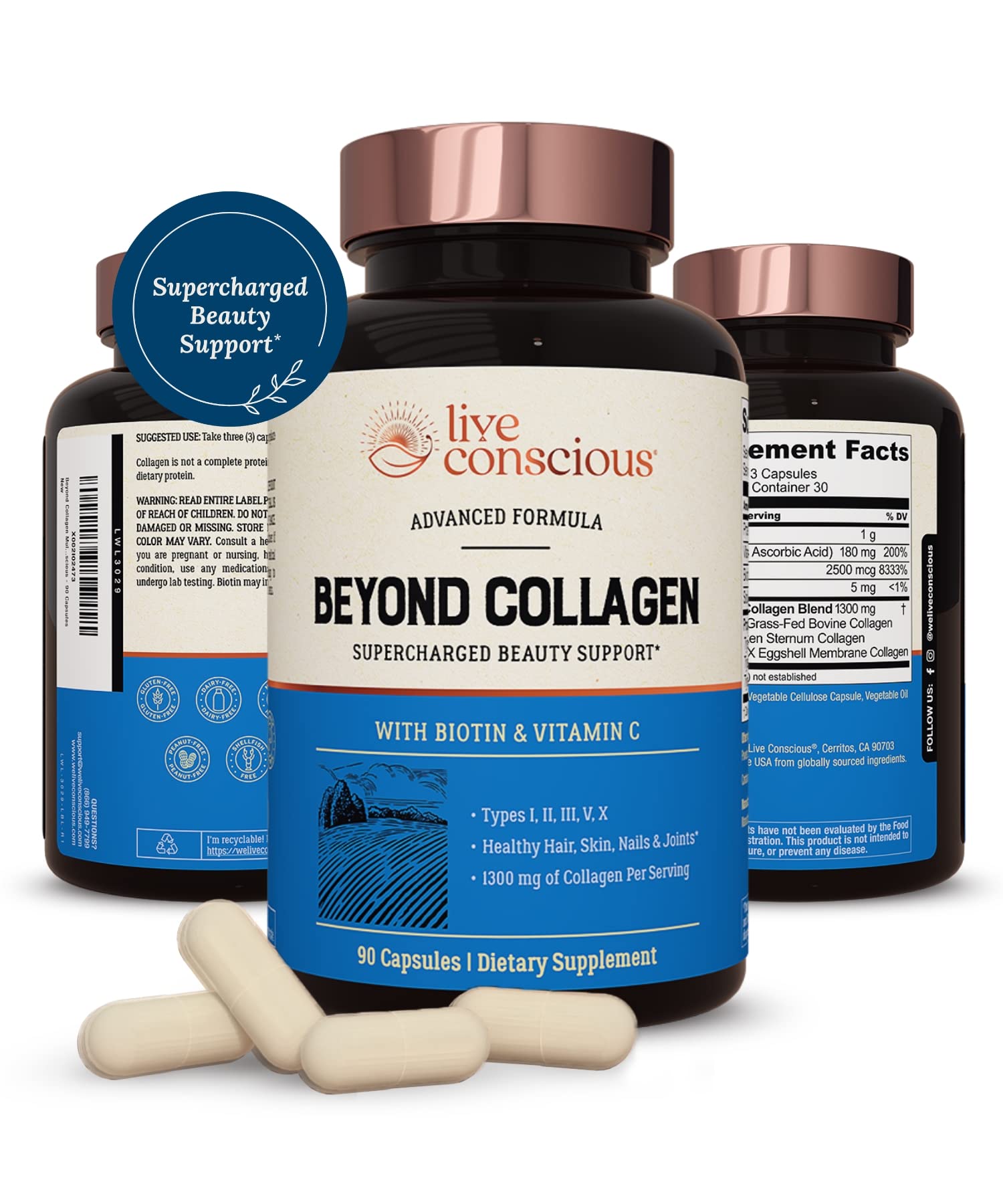 Live Conscious Beyond Collagen Multi Collagen Capsules - Types I, II, III, V & X Live Conscious uk supplements