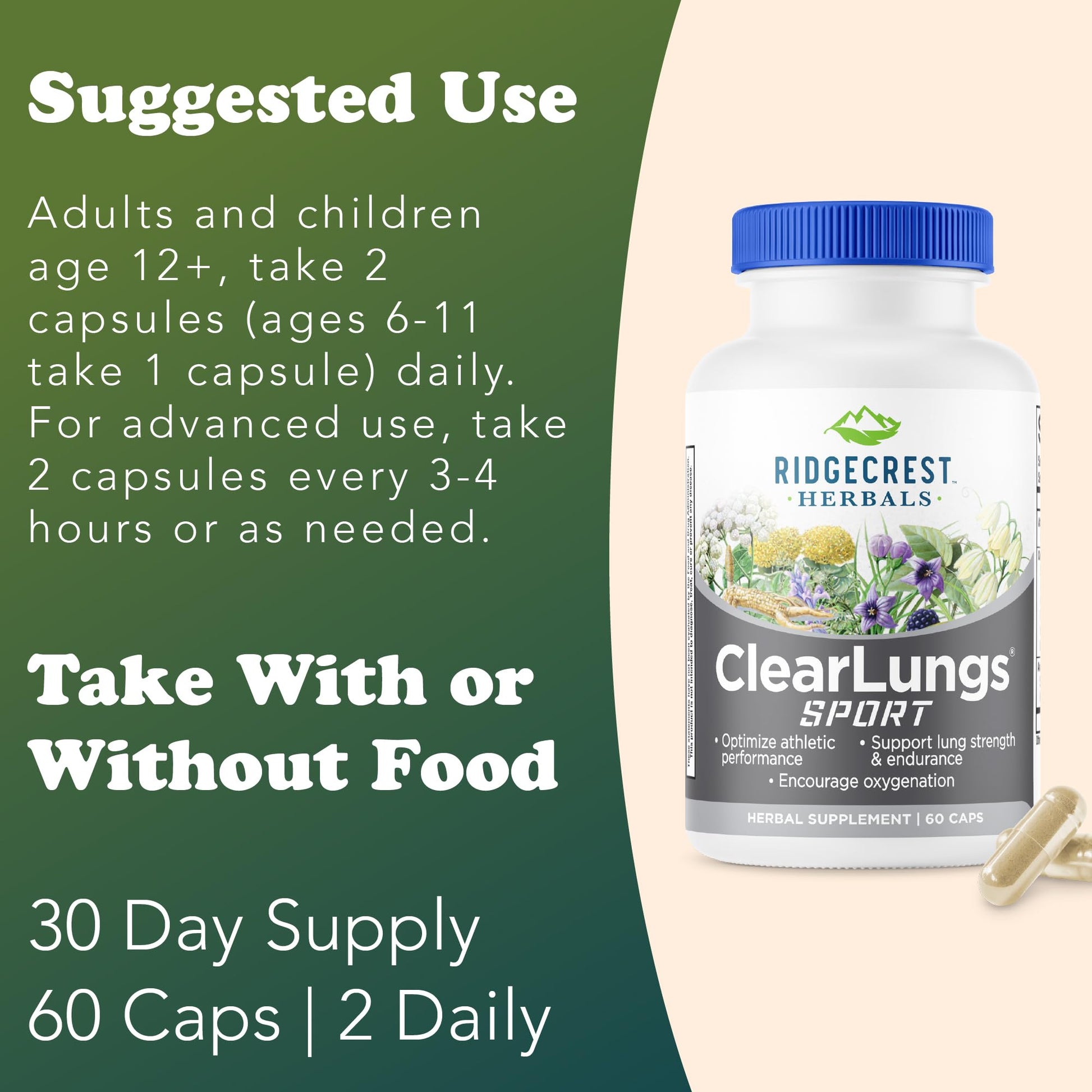 Ridgecrest Herbals ClearLungs Sport, Oxygen Intake and Lung Support Formula with Cordyceps, Rhodiola, Eleuthero (60 Vegan Caps, 30 Serv) RidgeCrest Herbals uk supplements
