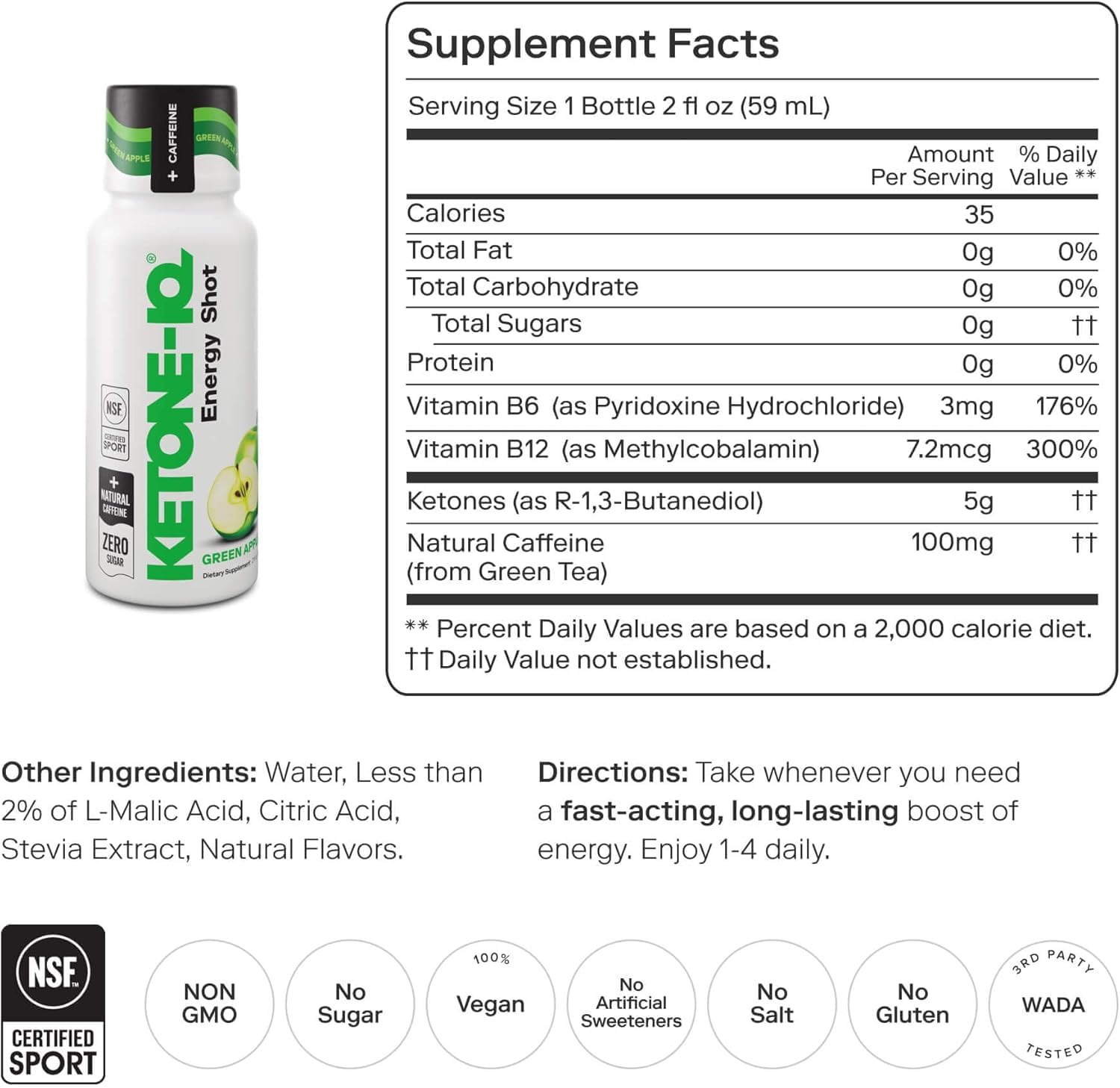 Ketone-IQ Caffeine Performance Energy Shots – Clean Energy for Focus & Endurance, 5g Ketones, 100mg Green Tea Caffeine, B Vitamins, 12 Pack (Green Apple) Ketone-IQ uk supplements