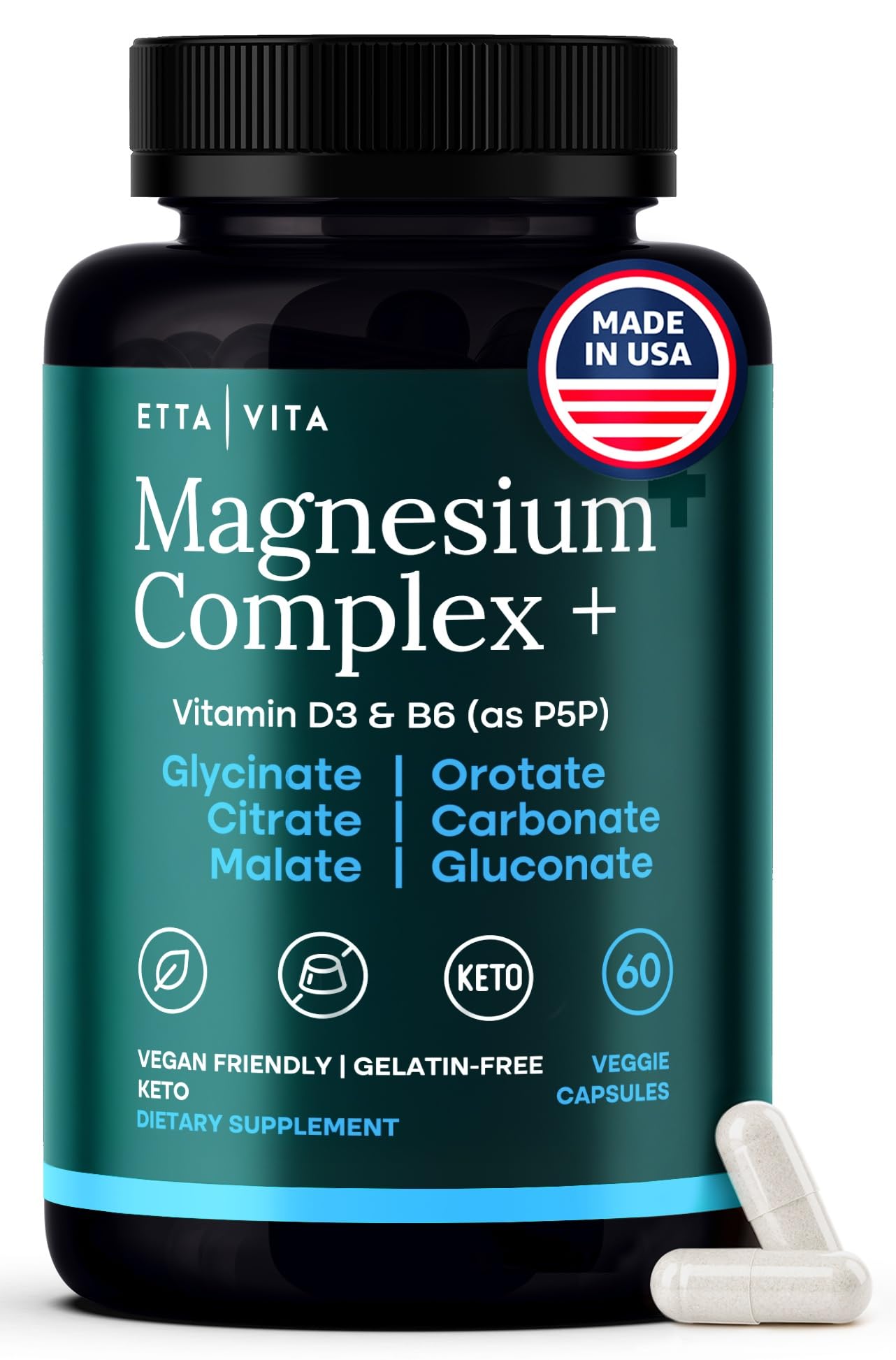 Magnesium Glycinate Complex 500mg (7-in-1) with D3, B6 (P5P) & Manganese - Multi-Form Blend - Supports Sleep & Muscle Health [Oxide-Free] Etta Vita uk supplements