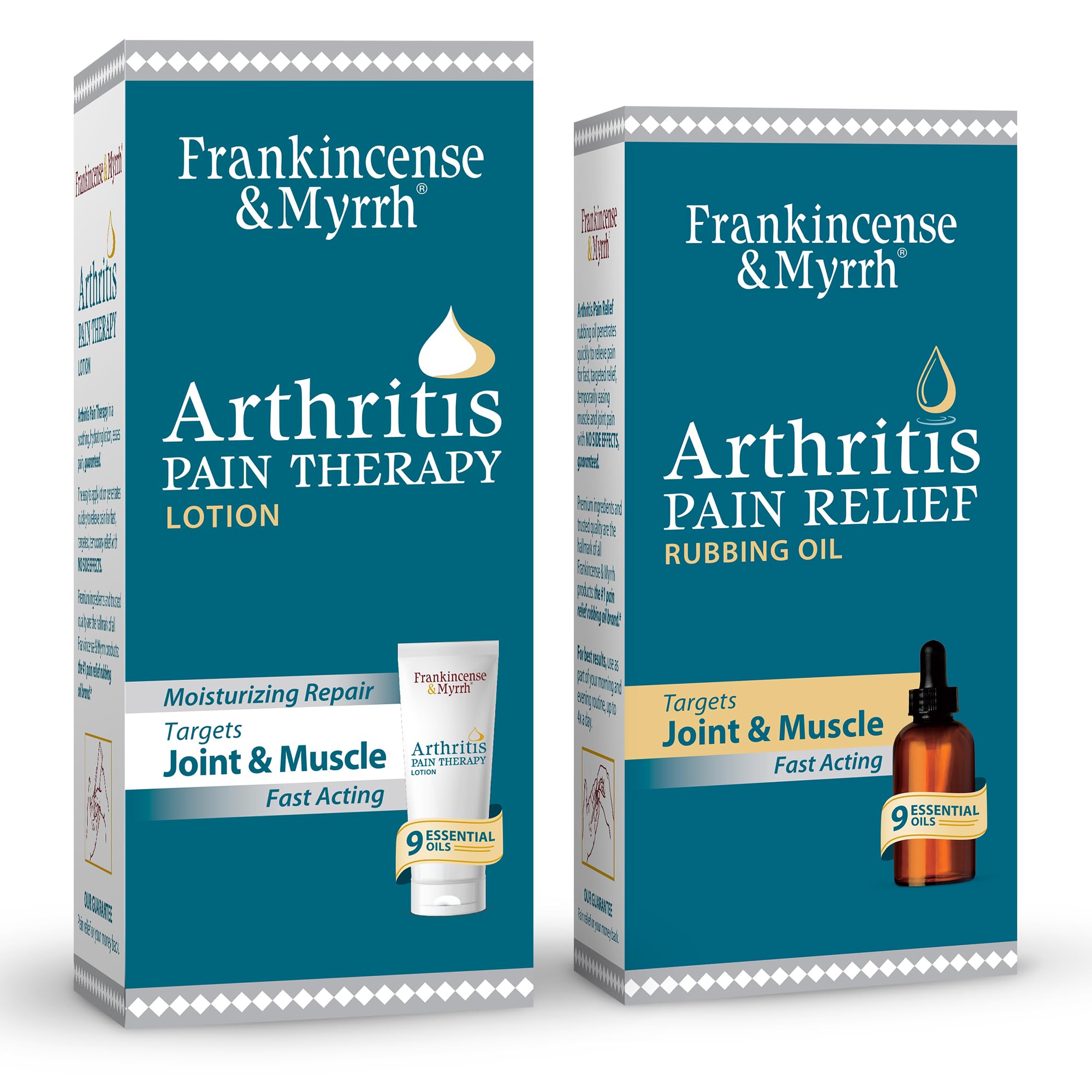 FRANKINCENSE & MYRRH Combo Pack - Arthritis Pain Relief Rubbing Oil 2 oz. and Arthritis Pain Reliever Therapy Cream for Joints & Sciatica Relief, 3 oz., Hydrating Lotion with Essential Oils FRANKINCENSE & MYRRH uk supplements