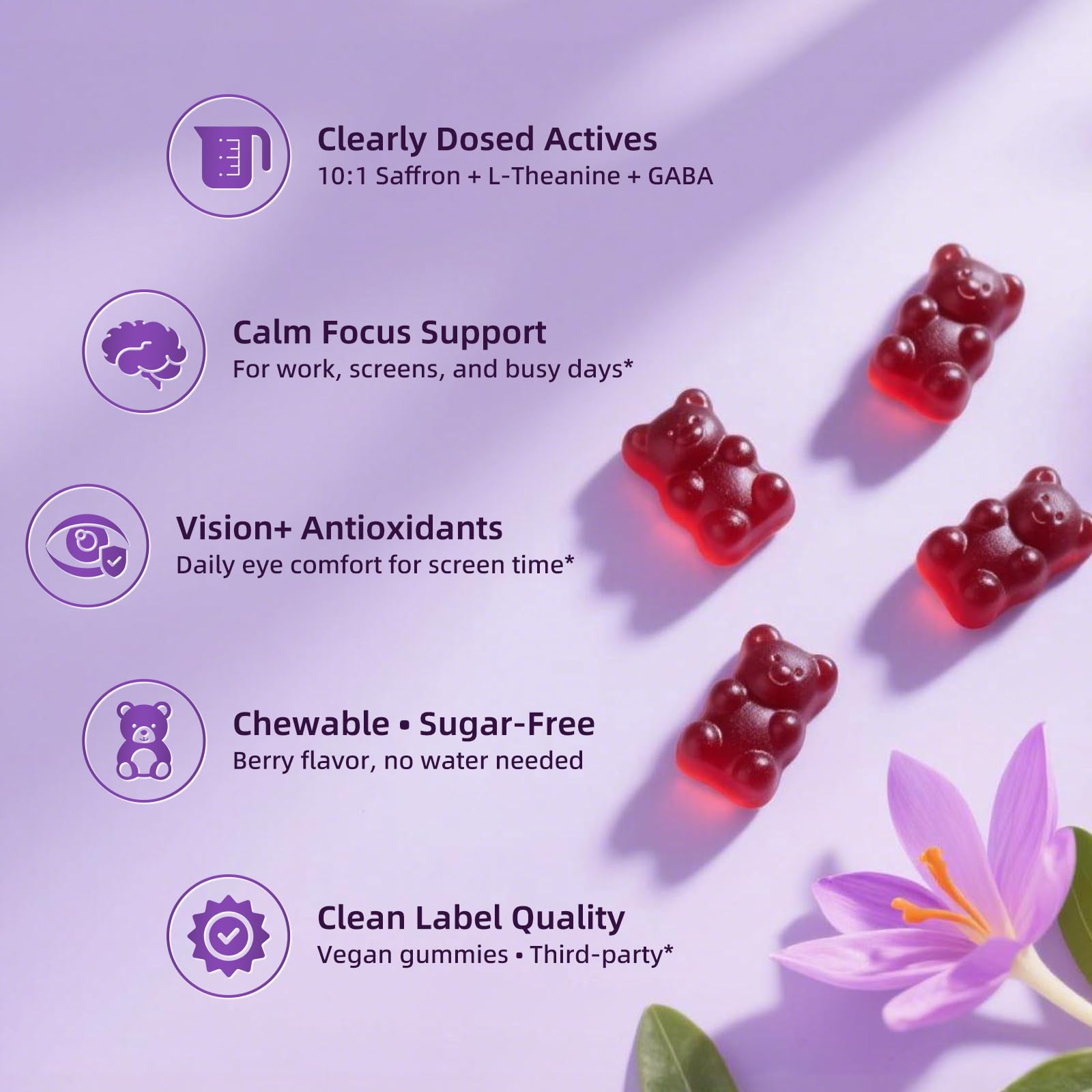10-in-1 Saffron Supplements Gummies - Saffron Extract 88.5 mg with L-Theanine, GABA, Ashwagandha, Turmeric,Magnesium – Mood, Focus, Vision Support & Cortisol Balance, Sugar Free, Vegan, 60 Counts Lukaree uk supplements