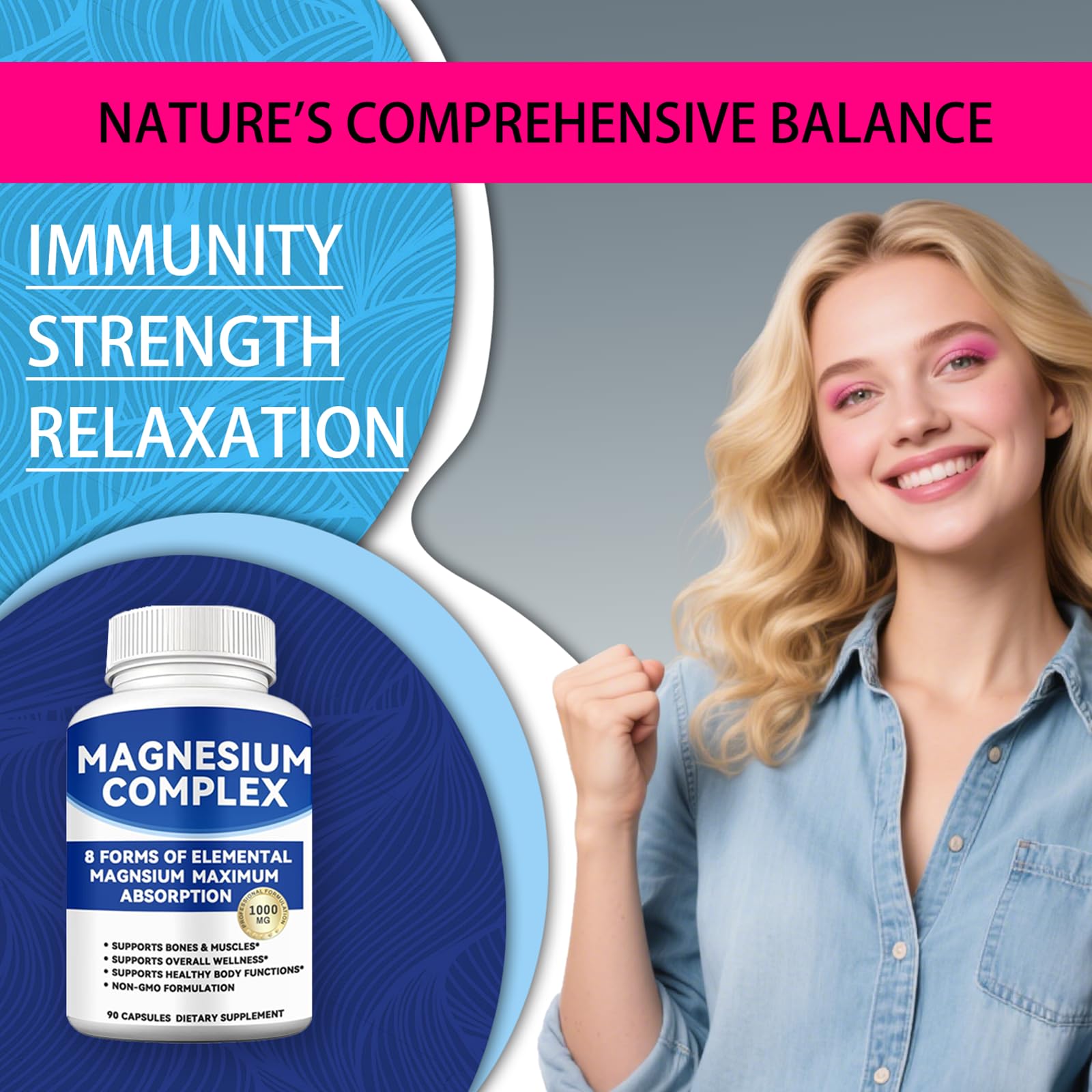 Magnesium Complex 1000mg with 8 Forms – Glycinate, Citrate, Malate, Taurate for Absorption – Supports Bone, Muscle, Energy & Recovery – Vegan, Non-GMO, 90 Capsules (1) alzclipp uk supplements