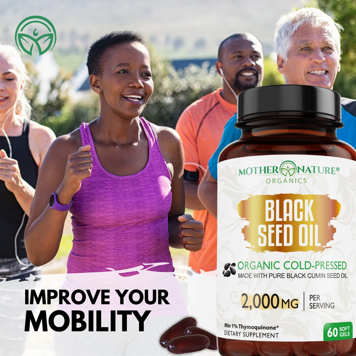 Organic Black Seed Oil 2000mg - 60 Softgel Capsules (Non-GMO) Premium Cold-Pressed Mother Nature Organics Superfoods for Organic Living uk supplements
