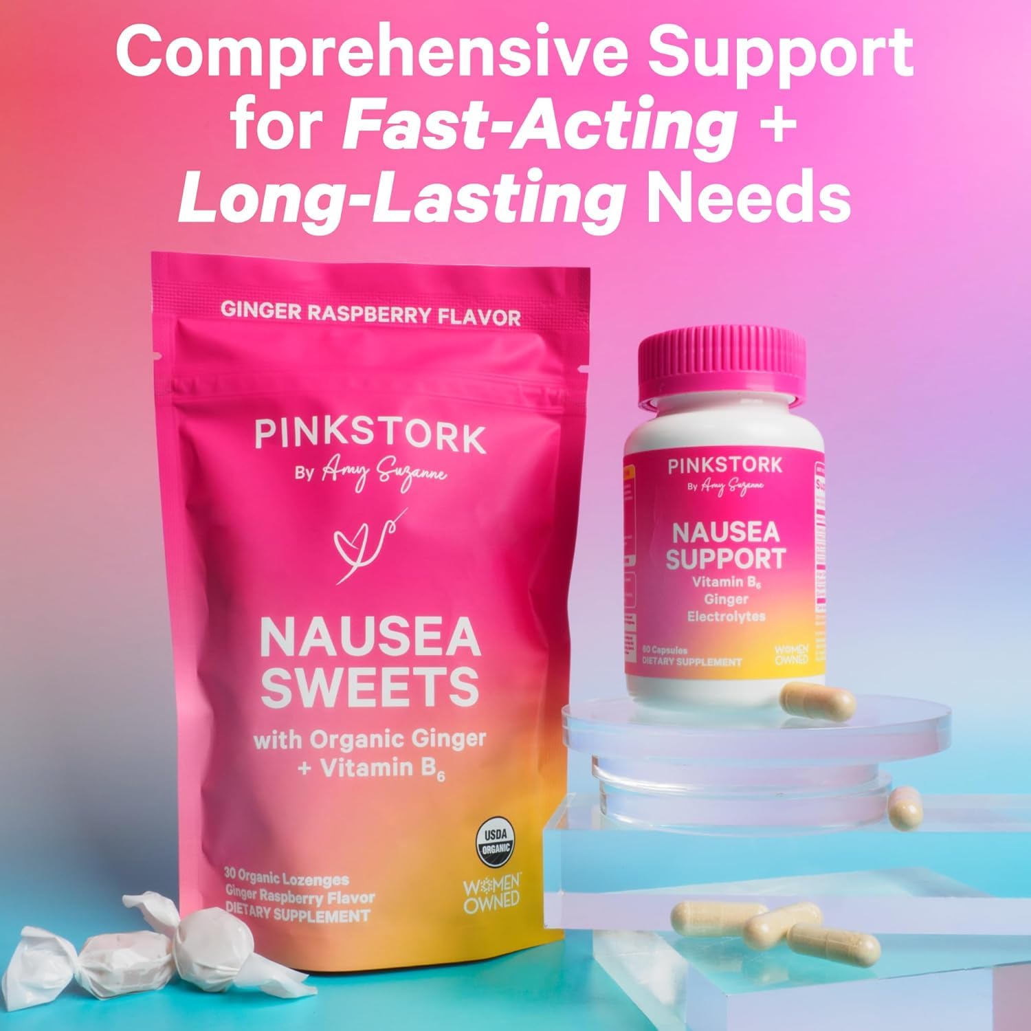 Pink Stork Mood and Stomach Relief Bundle - Magnesium Glycinate and Organic Peppermint Sweets for Morning Sickness and Motion Sickness, Mood Support Pink Stork uk supplements