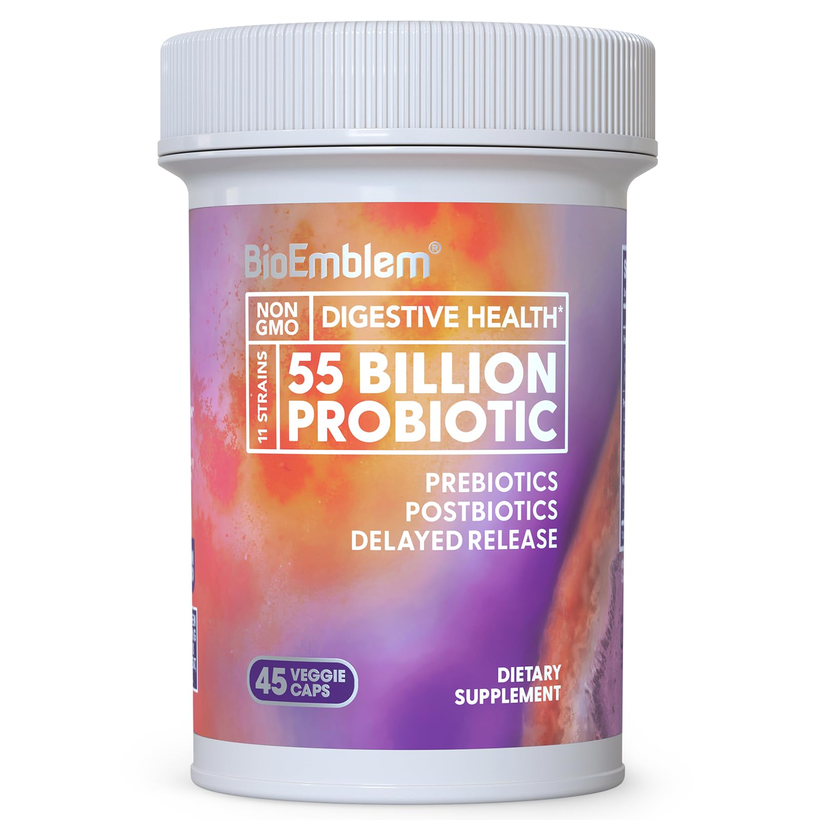 BioEmblem Probiotics for Women & Men – 55 Billion CFU | 11 Strains with Prebiotics & Postbiotics | Jerusalem Artichoke & Inulin | Digestive & Immune Support, Nutrient Absorption | Non-GMO,45 Capsules BioEmblem uk supplements