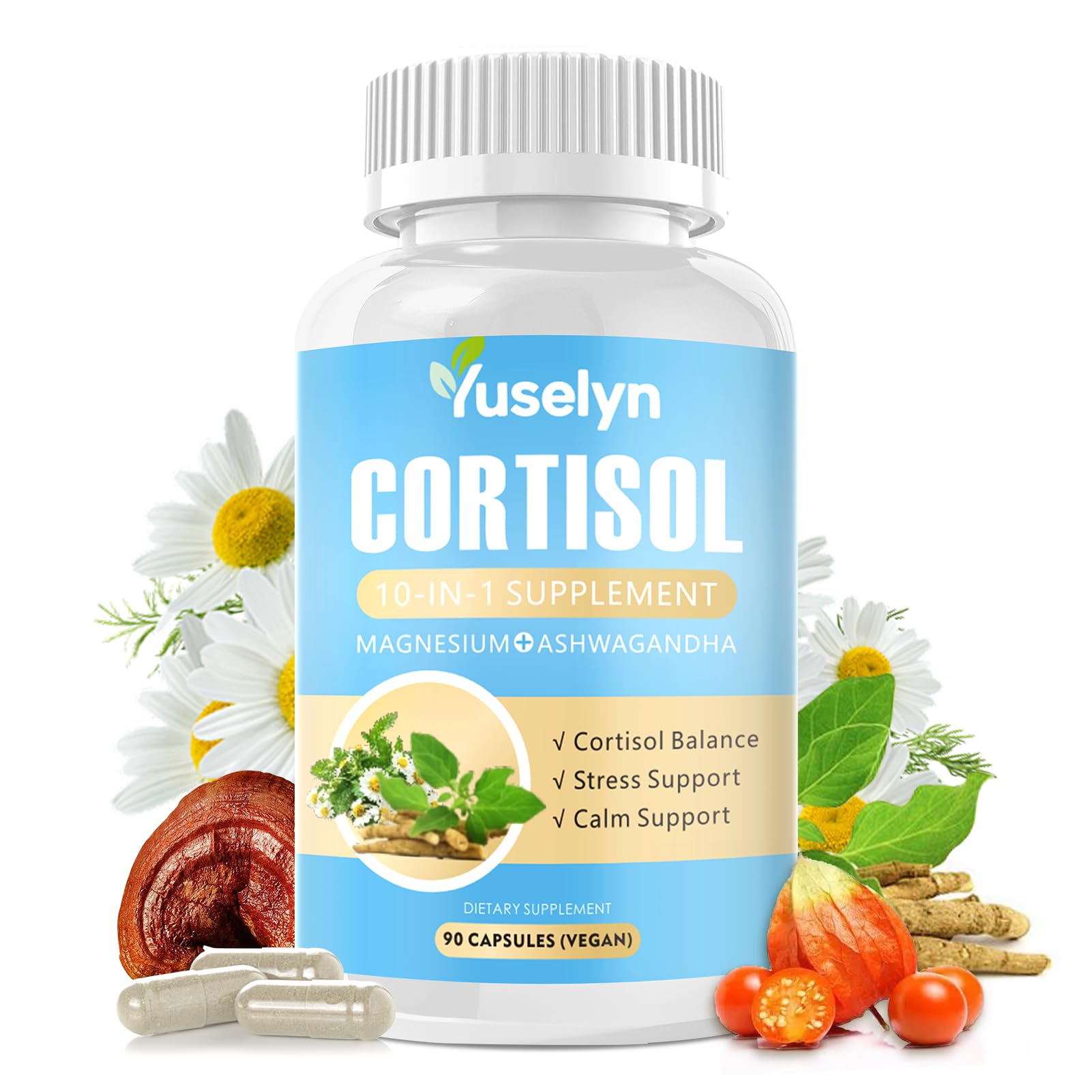 Yuselyn Cortisol Supplements for Women & Men, 10-in-1 Cortisol Detox Manager - High Cortisol Lowering Supplements with Magnesium, Ashwagandha & L-Theanine for Balanced Calm & Stress Relief Yuselyn uk supplements