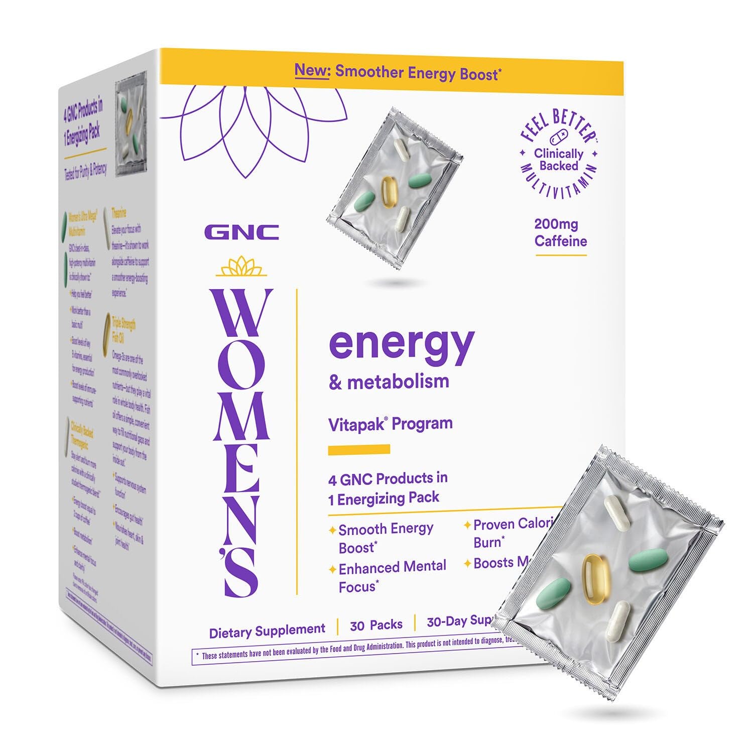 GNC Women's Energy and Metabolism Vitapak Program - Multivitamin Pack for Women - Female Energy Complex with a Clinically-Backed Thermogenic & L-Theanine - High-Potency - 1 Month Supply GNC uk supplements