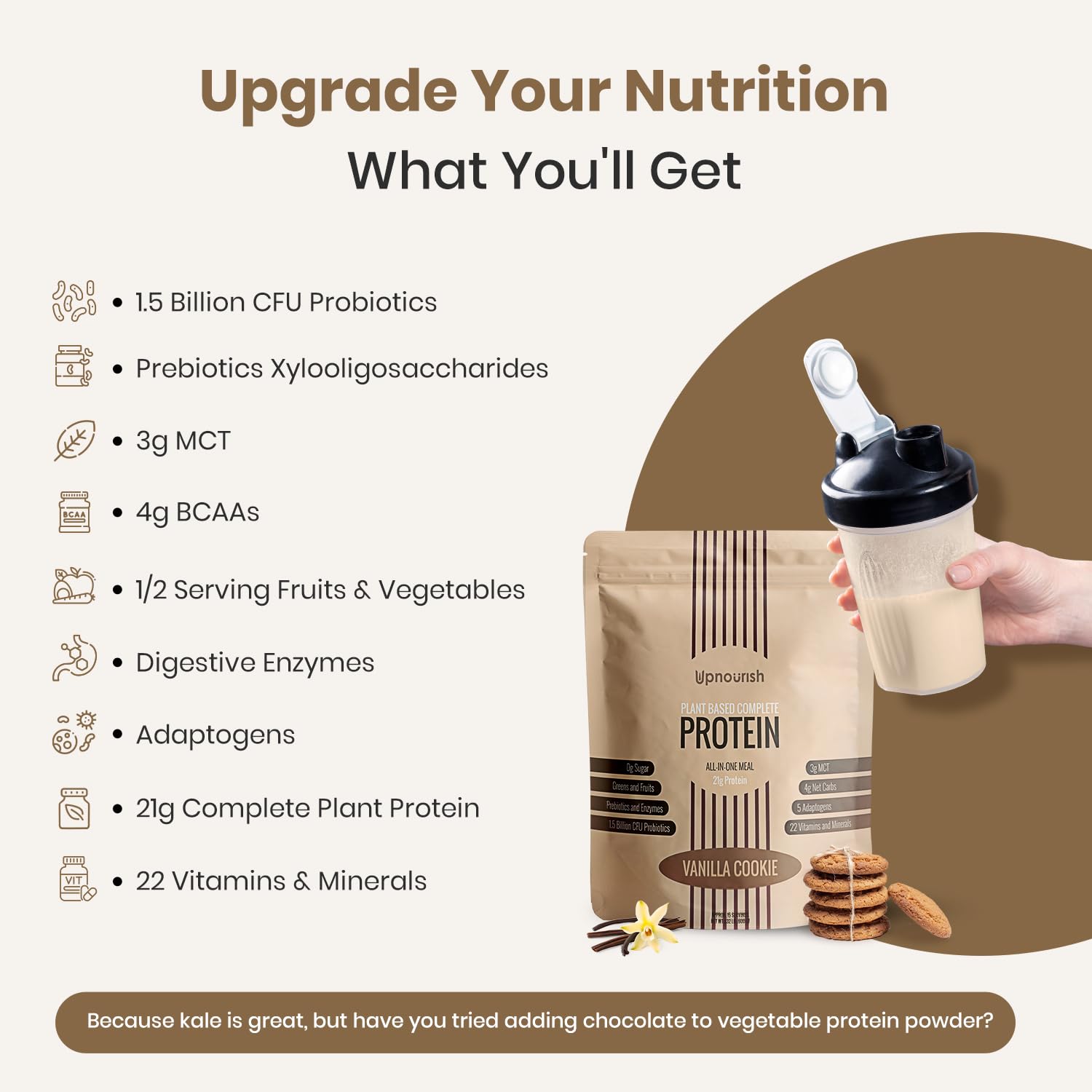 UpNourish Vanilla Cookie Vegan Protein Powder 54 Superfoods Powder,1.5 Billion CFU Probiotics 21g Plant Based Protein,No Sugar No Dairy No GMO Dairy Free,Meal Replacement Shake Keto-Friendly Low-Carb Diet,15 Servings UpNourish uk supplements