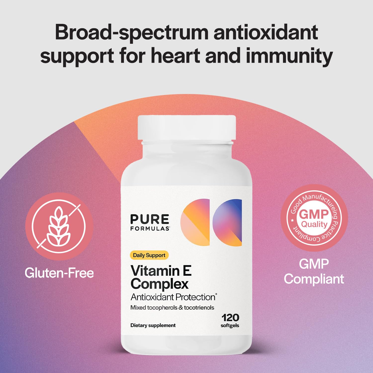 PureFormulas Vitamin E Complex, Full-Spectrum Vitamin E for Cardiovascular and Immune Support, Gamma-tocopherol Rich Antioxidant, Gluten-Free & Kosher, 120 Softgels for Antioxidant Protection PureFormulas uk supplements
