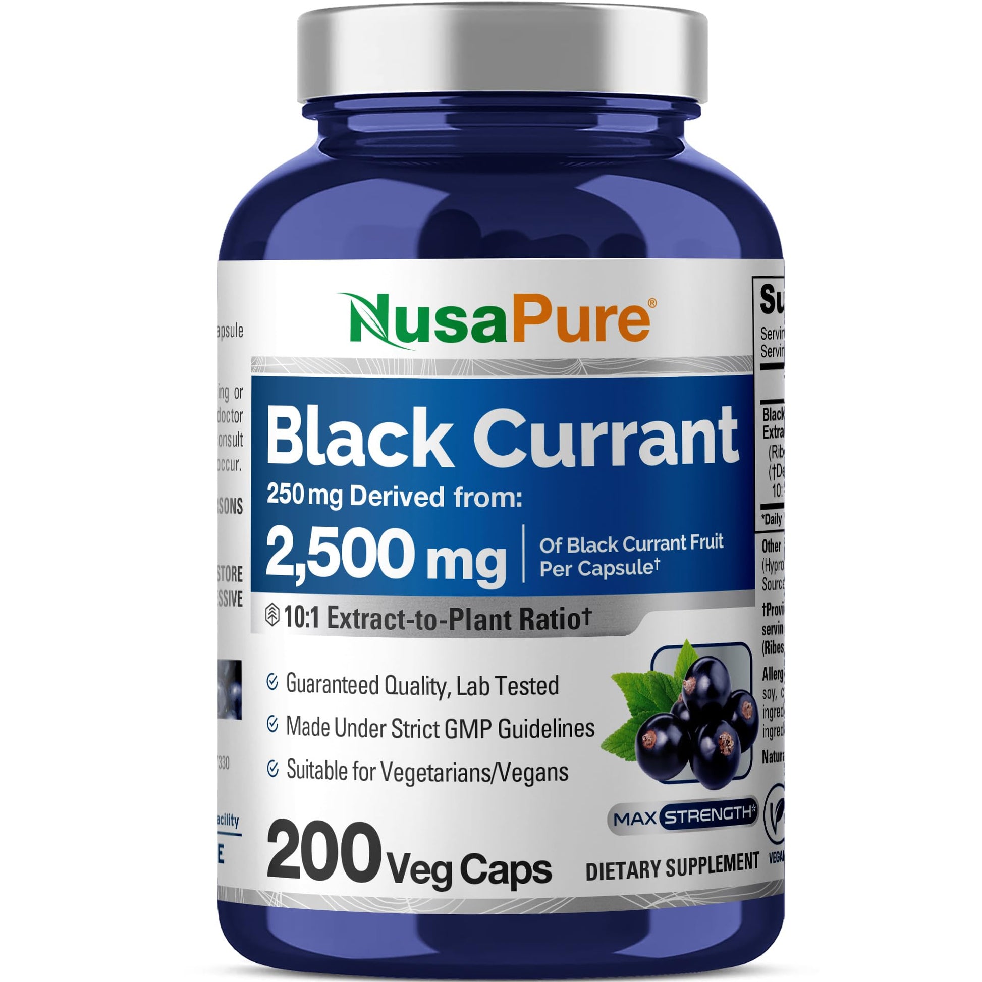 NusaPure Black Currant 10:1 Extract, 250 mg Equivalent to 2,500mg, per Veg Caps 200 Vegan, Non-GMO NusaPure uk supplements