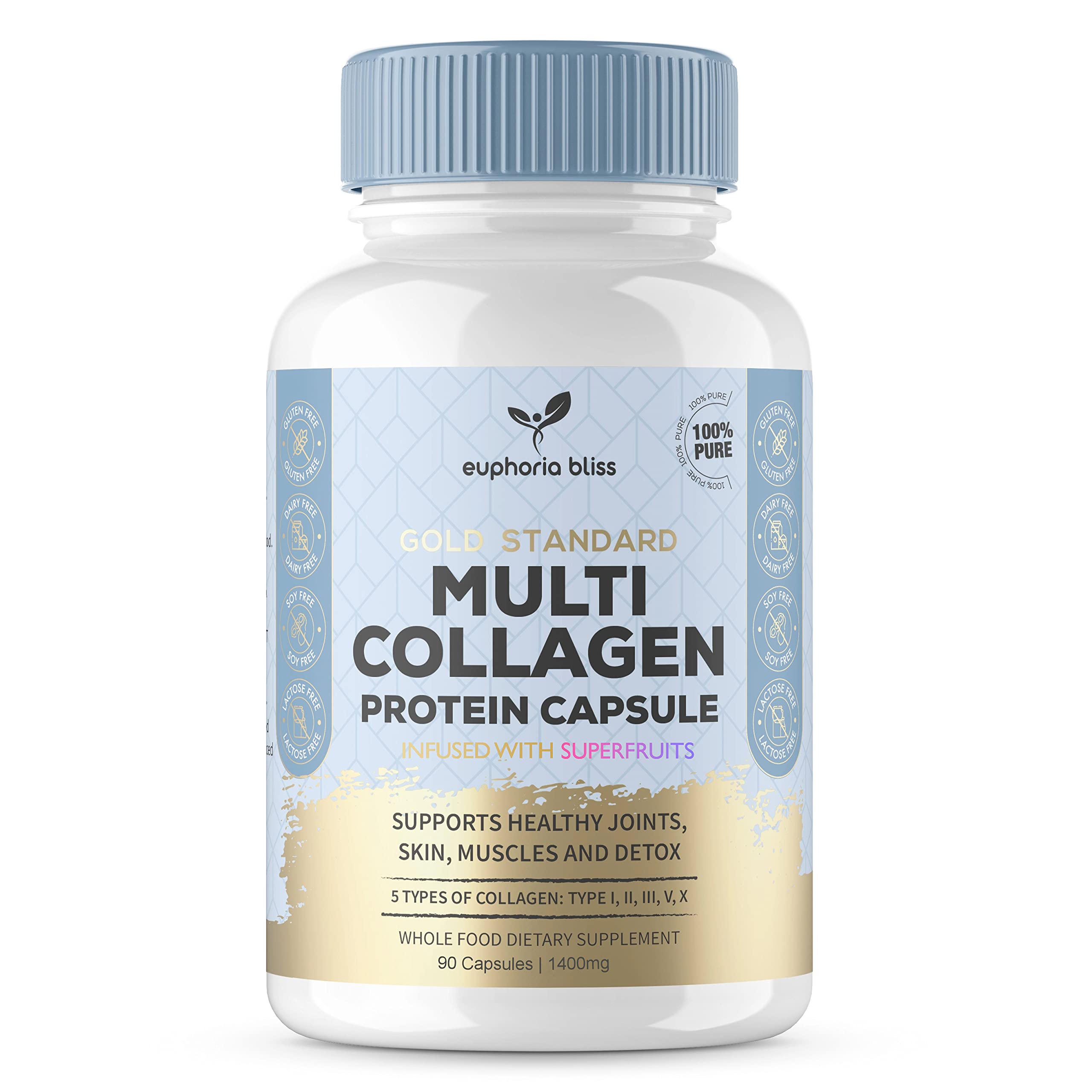 High Strength Multi Collagen 1400MG Tablets with Turmeric & Kelp, Skin, Hair, Nails Euphoria Bliss uk supplements