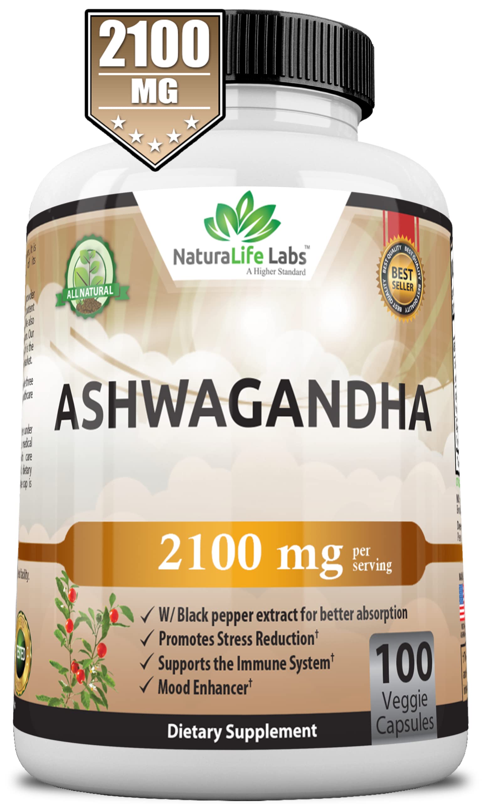 Organic Ashwagandha 2,100 mg - 100 Vegan Capsules Pure Organic Ashwagandha Powder NaturaLife Labs A Higher Standard uk supplements