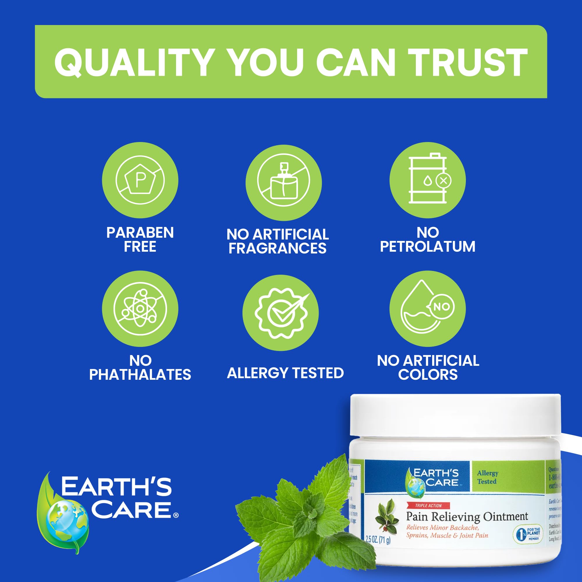 Earth's Care Pain Relieving Ointment - Triple Action Muscle and Joint Cream - Topical Analgesic 2.5 oz. (71 g) Earth's Care uk supplements