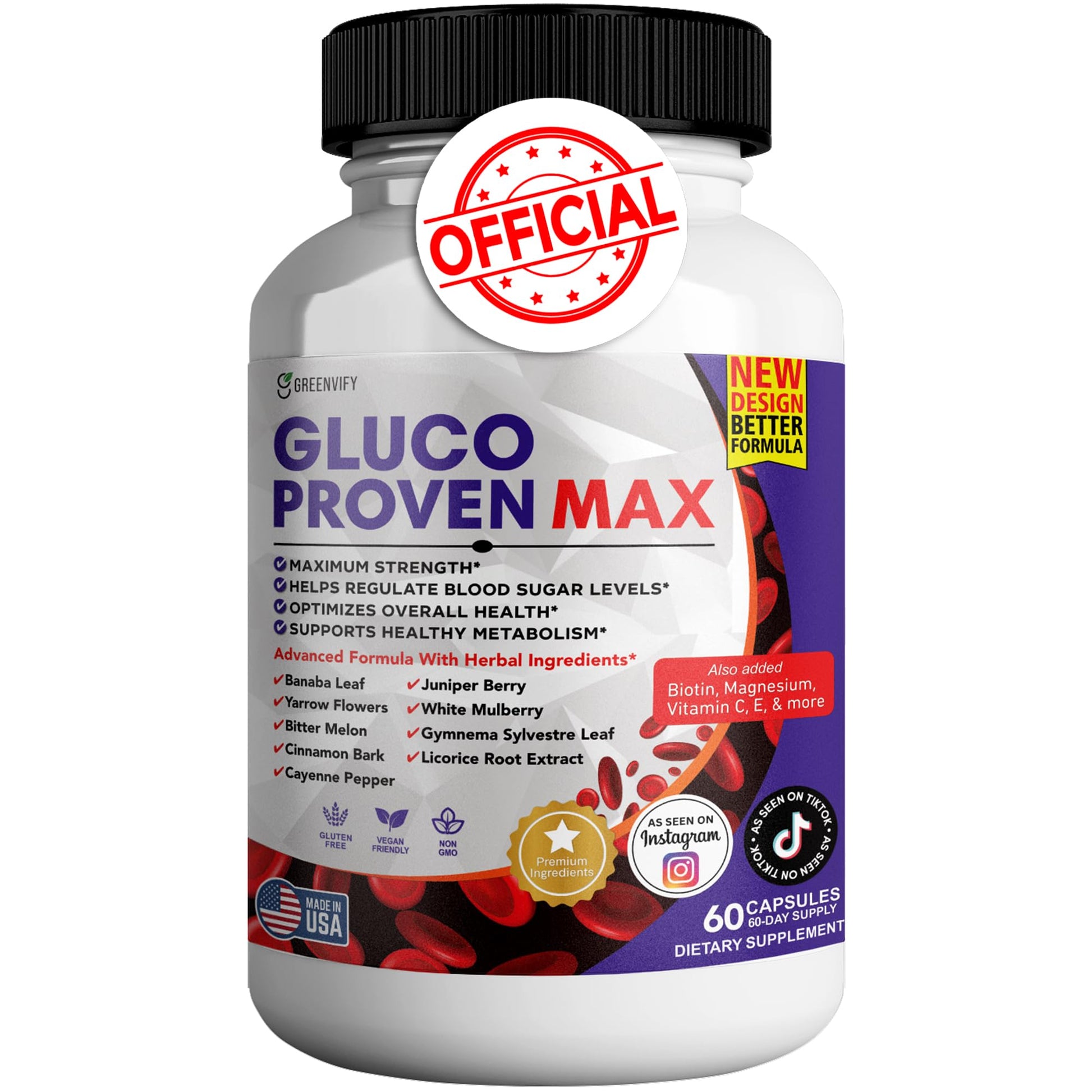 GREENVIFY Gluco Proven Max – Daily Wellness Support Supplement with Vitamins, Minerals, and Herbs – Chromium, Magnesium, Banaba, Bitter Melon, and Zinc – Non-GMO, Gluten-Free – 60 Capsules GREENVIFY uk supplements