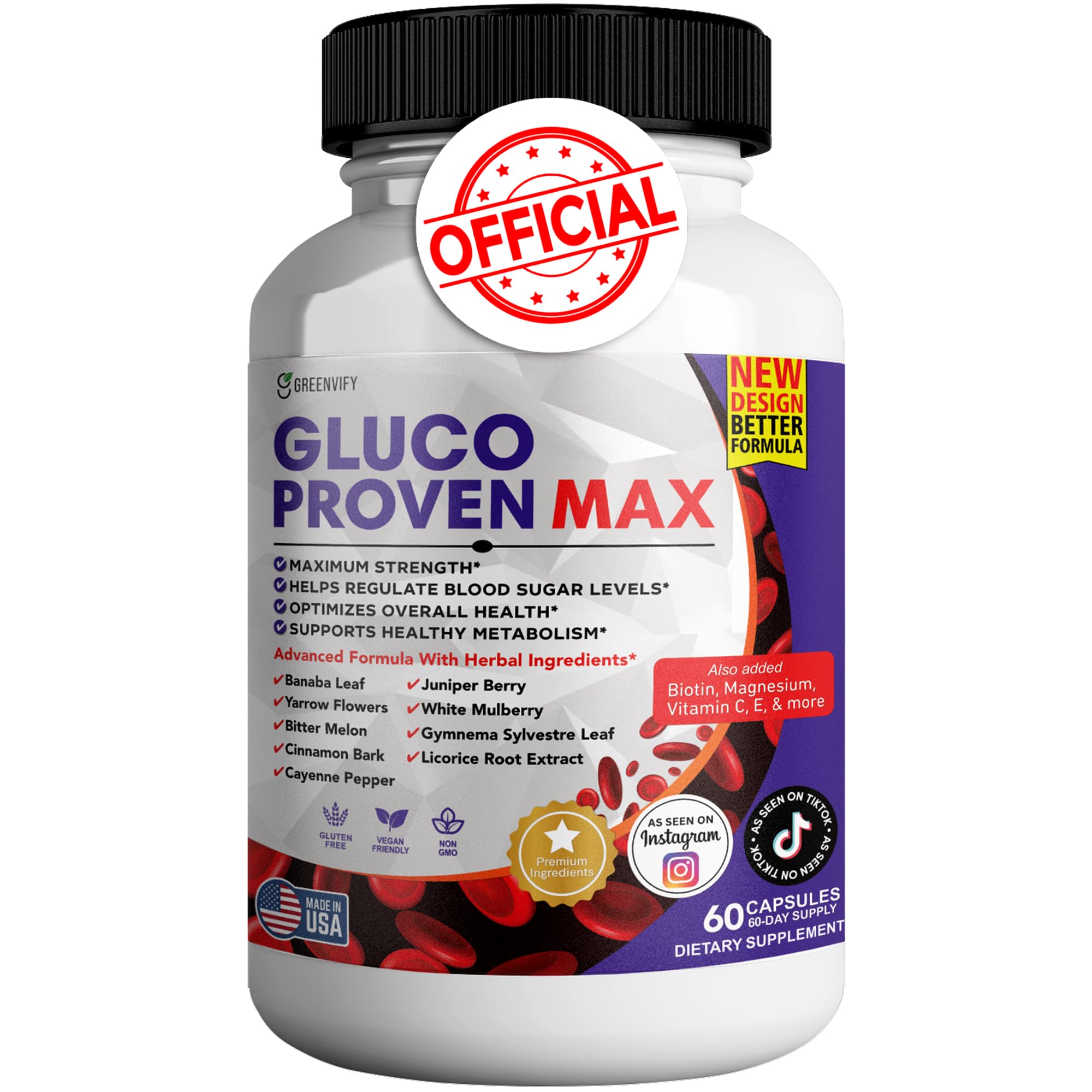 GREENVIFY Gluco Proven Max – Daily Wellness Support Supplement with Vitamins, Minerals, and Herbs – Chromium, Magnesium, Banaba, Bitter Melon, and Zinc – Non-GMO, Gluten-Free – 60 Capsules GREENVIFY uk supplements