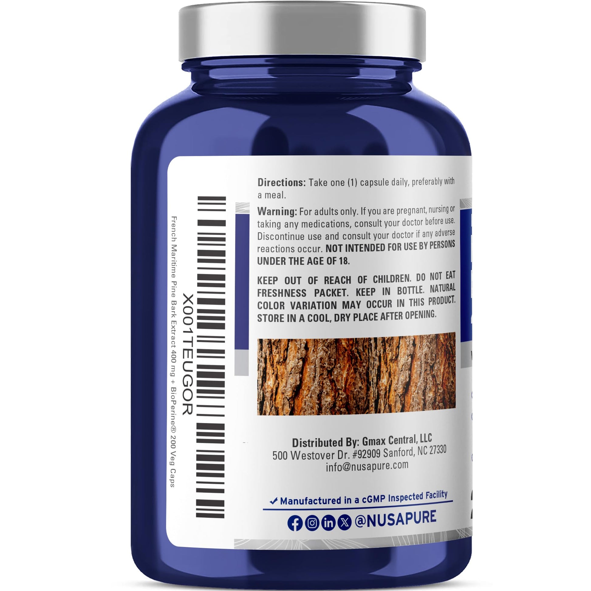 NusaPure French Maritime Pine Bark Extract 400mg per Veggie Caps 200-Day Supply Bioperine Non-GMO Vegan NusaPure uk supplements