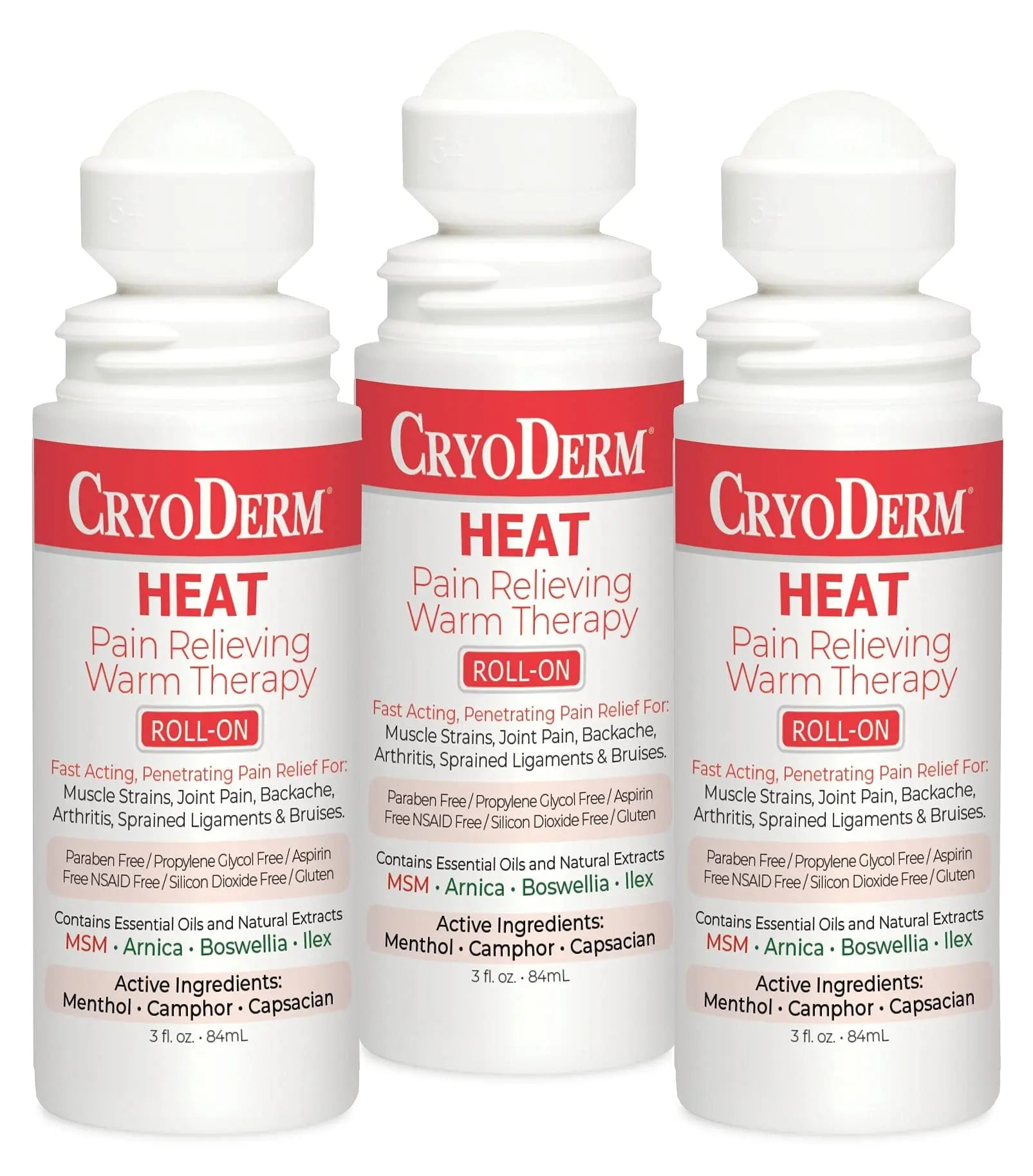 Pkg of 3 CryoDerm Heat Roll-On CryoDerm uk supplements