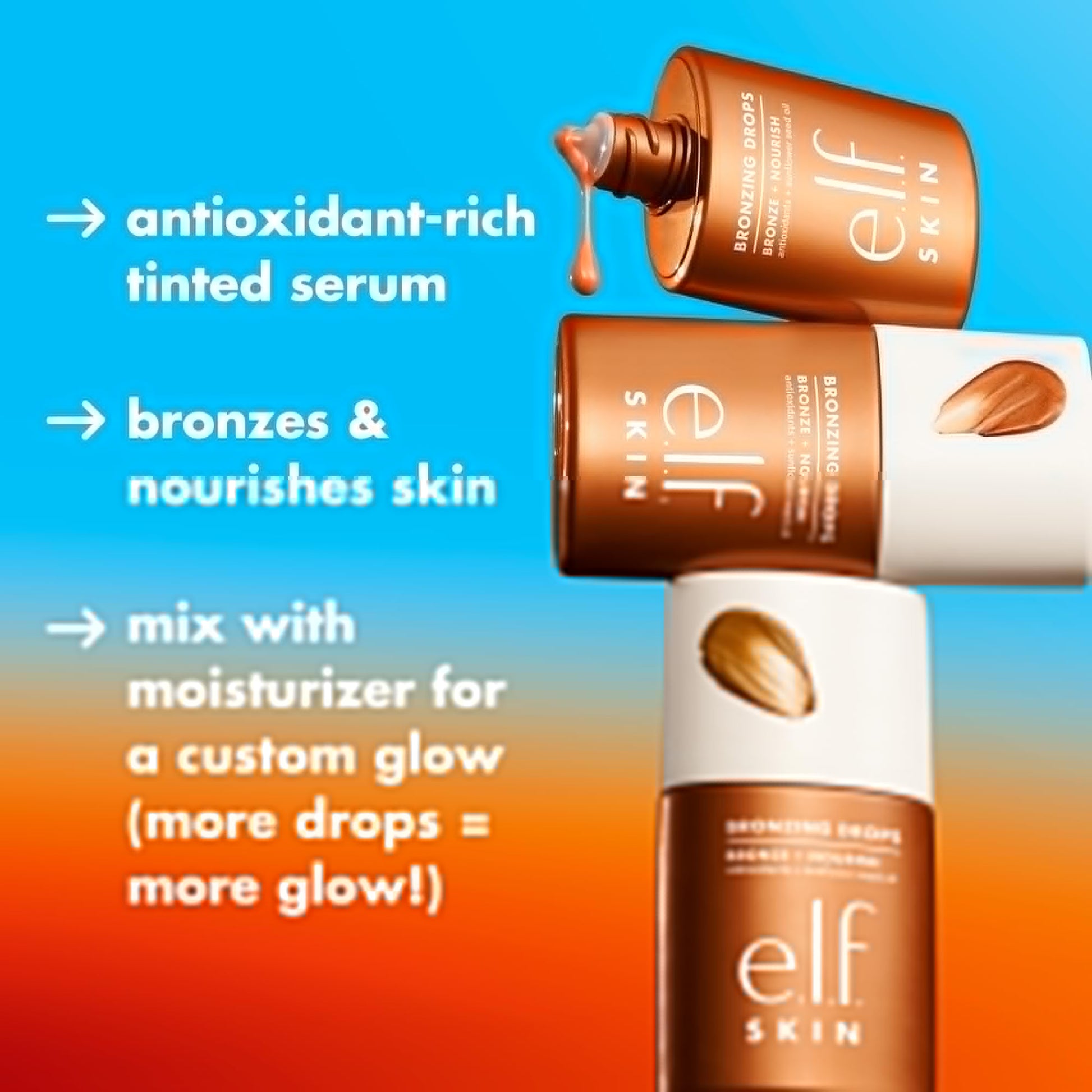 e.l.f. SKIN Bronzing Drops, Liquid Bronzer For Face & Skin, Creates A Sun-Kissed Glow, Infused With Vitamin E, Vegan & Cruelty-Free, Pure Gold e.l.f. uk supplements