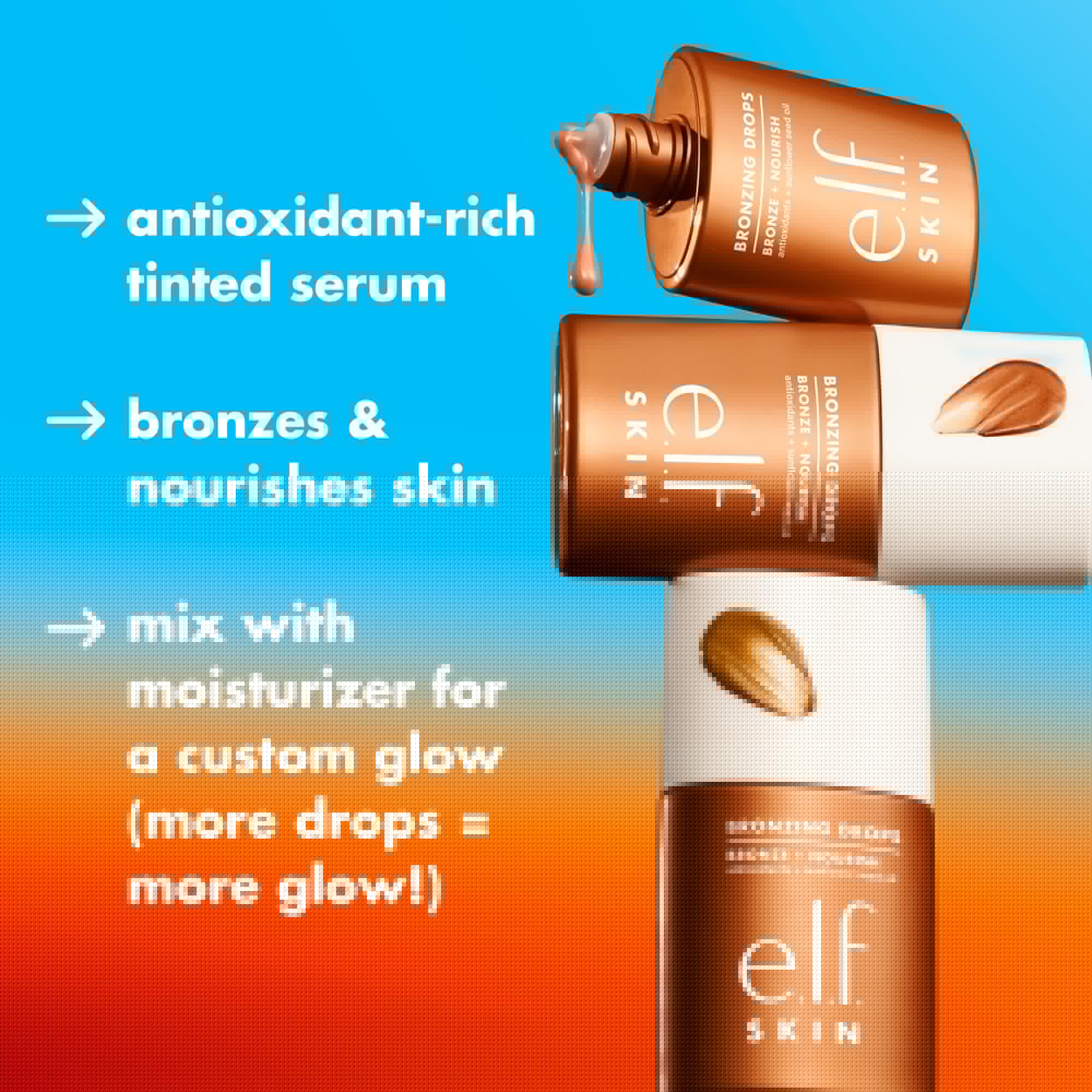 e.l.f. SKIN Bronzing Drops, Liquid Bronzer For Face & Skin, Creates A Sun-Kissed Glow, Infused With Vitamin E, Vegan & Cruelty-Free, Pure Gold e.l.f. uk supplements