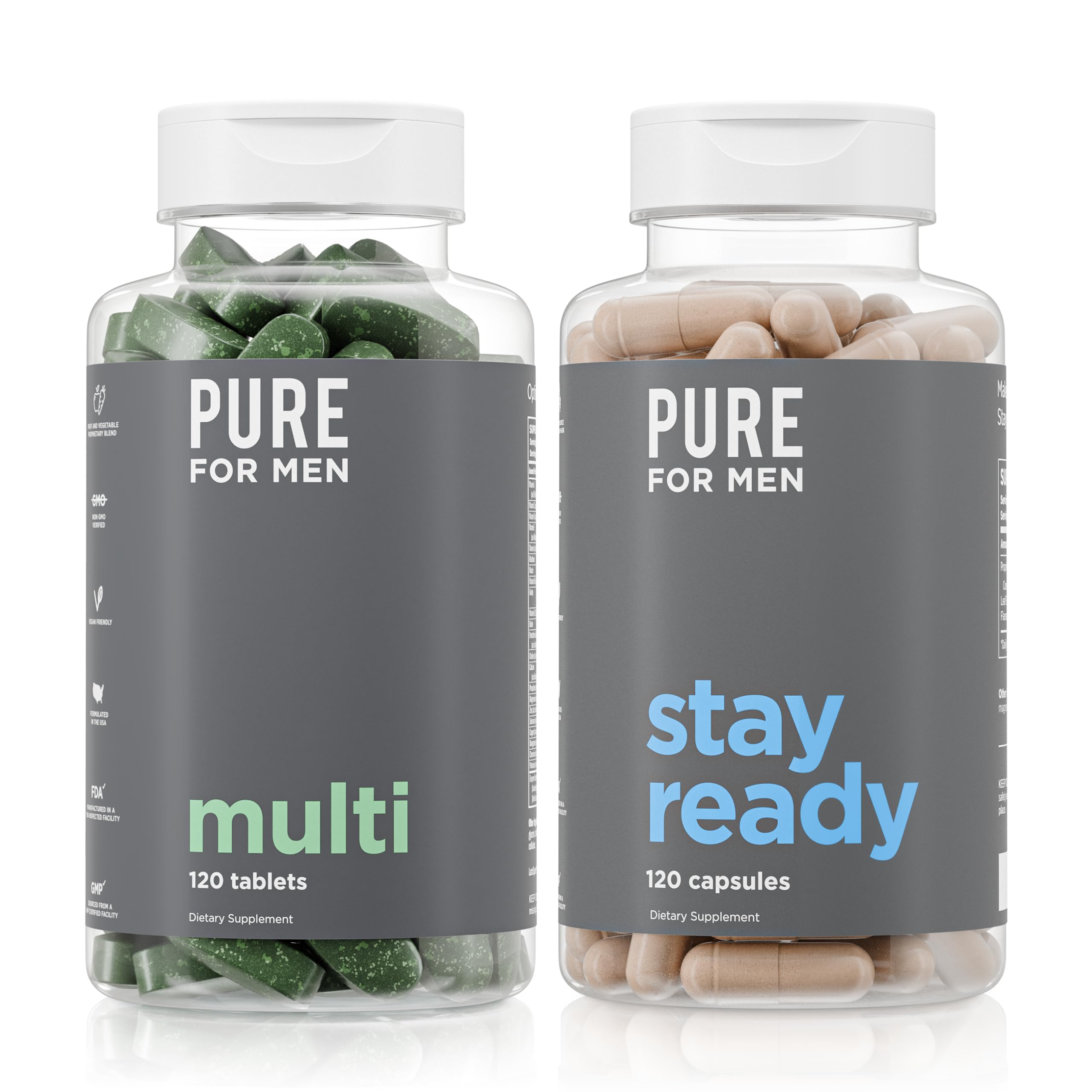 Pure for Men Original Stay Ready Fiber Supplement (120 Capsules) + Vegan Multivitamin (120 Capsules) Pure for Men uk supplements