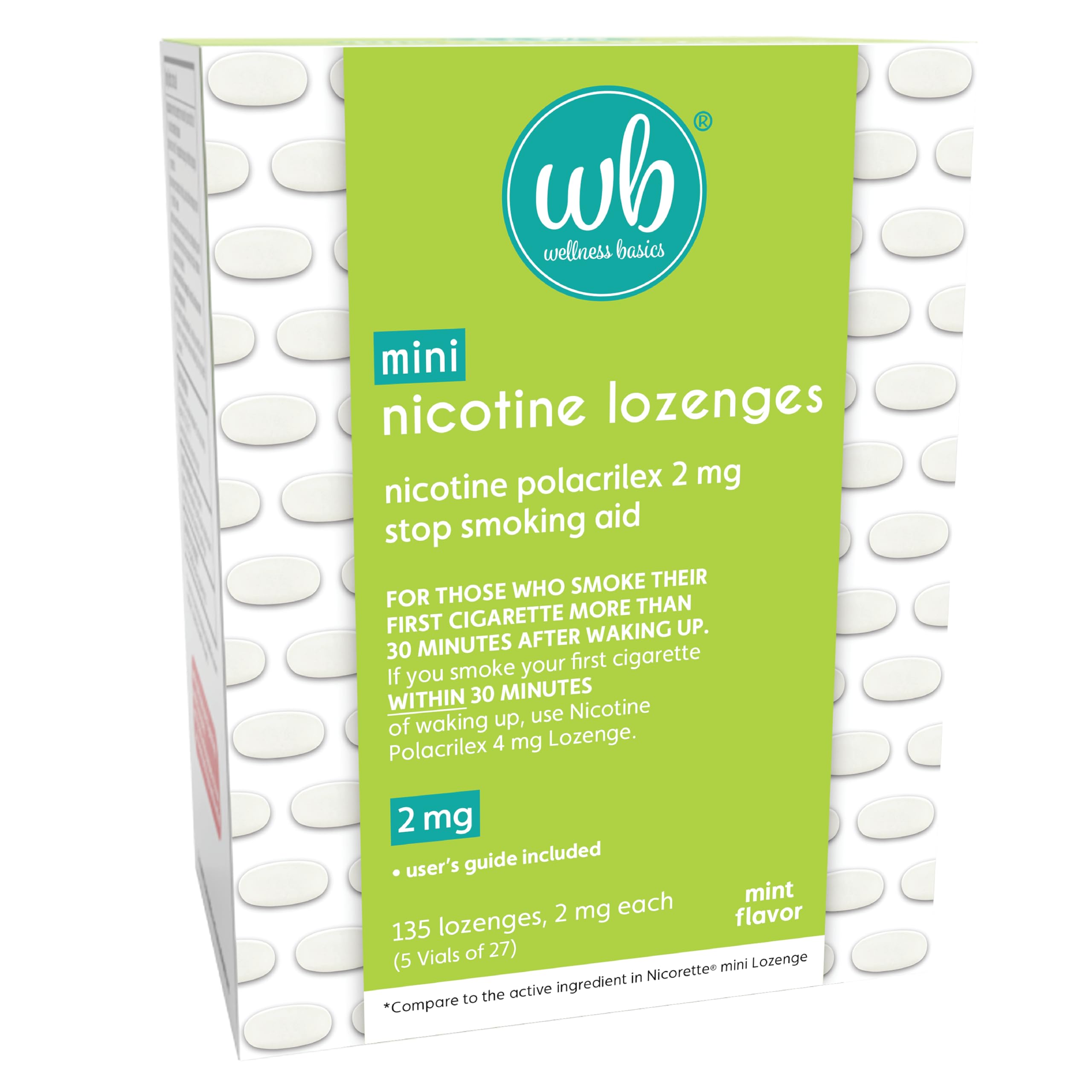 Wellness Basics Mini Nicotine Lozenge 2mg | Stop Smoking Aid | Mint Flavor | 135 Count | Pack of 5 Vials | Reduces Cravings & Withdrawal Symptoms Wellness Basics uk supplements