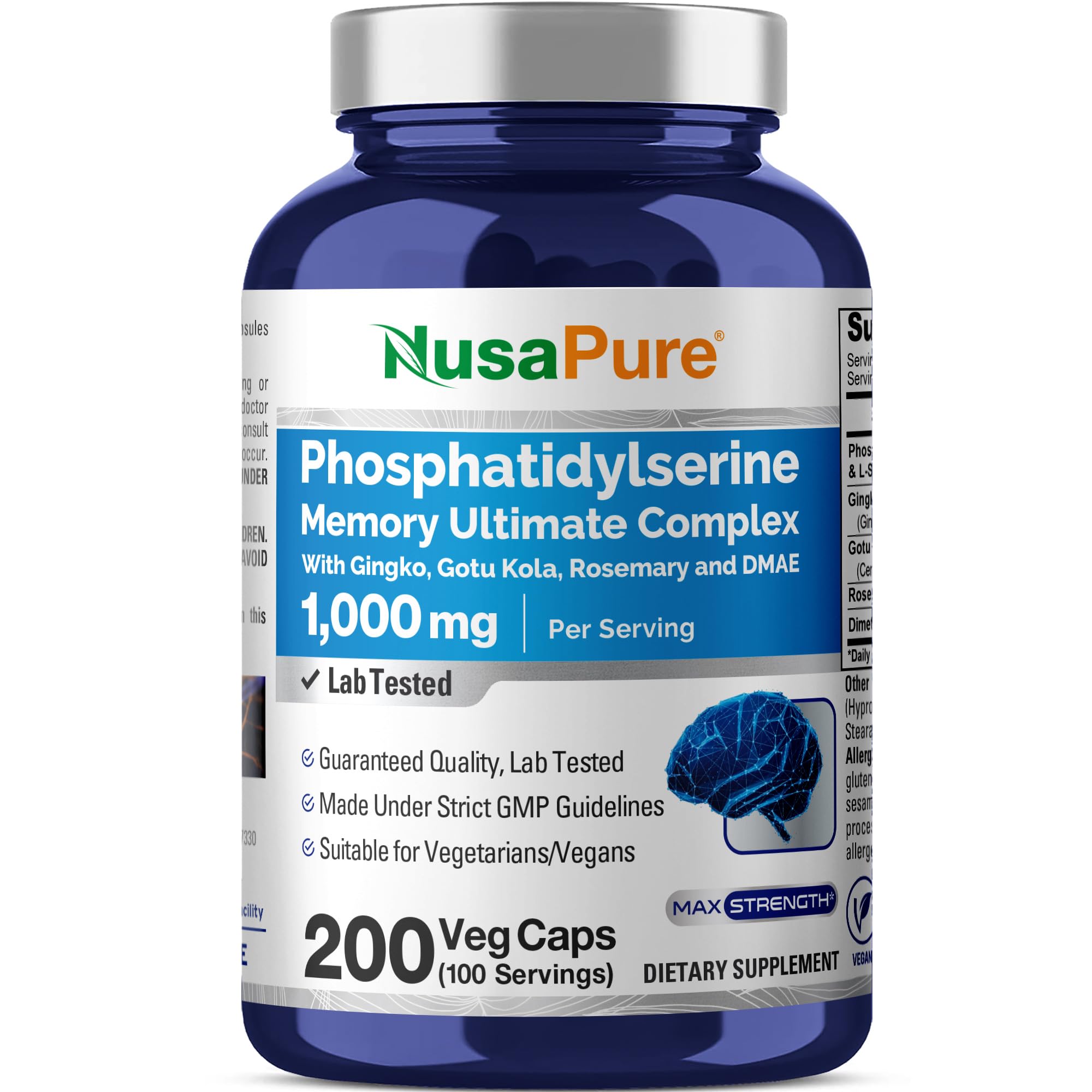 NusaPure Phosphatidylserine Memory Ultimate Complex 1000mg 200 Vegetarian Caps (Vegan, Non-GMO) NusaPure uk supplements