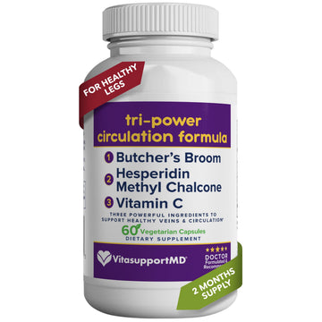 VITASUPPORTMD Tri-Power Circulation Formula - Circulation Supplement with Butcher's Broom, Hesperidin Methyl Chalcone, and Vitamin C, 60 Capsules, for Blood and Leg Circulation, Vein Health Support VITASUPPORTMD uk supplements