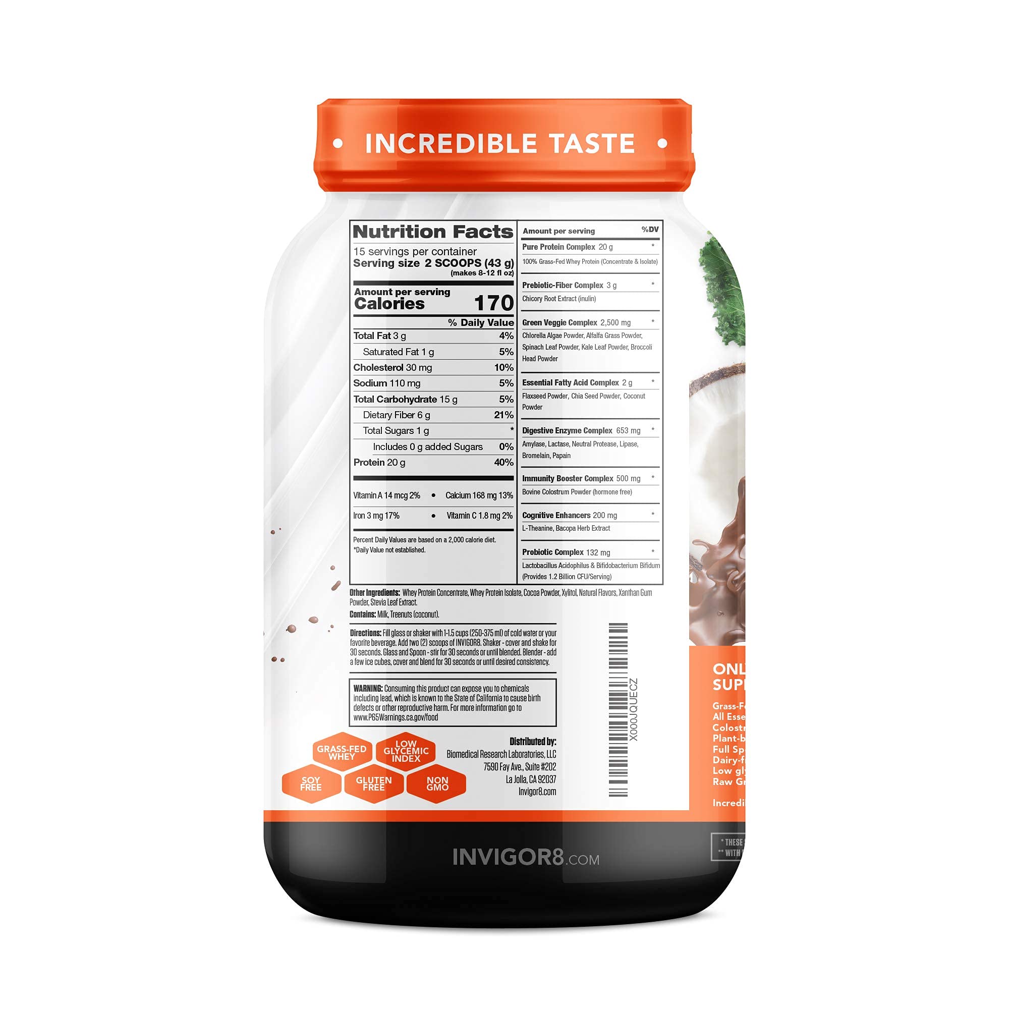 INVIGOR8 Superfood Grass Fed Whey Protein Isolate Shake Chocolate Brownie Gluten INVIGOR8 uk supplements