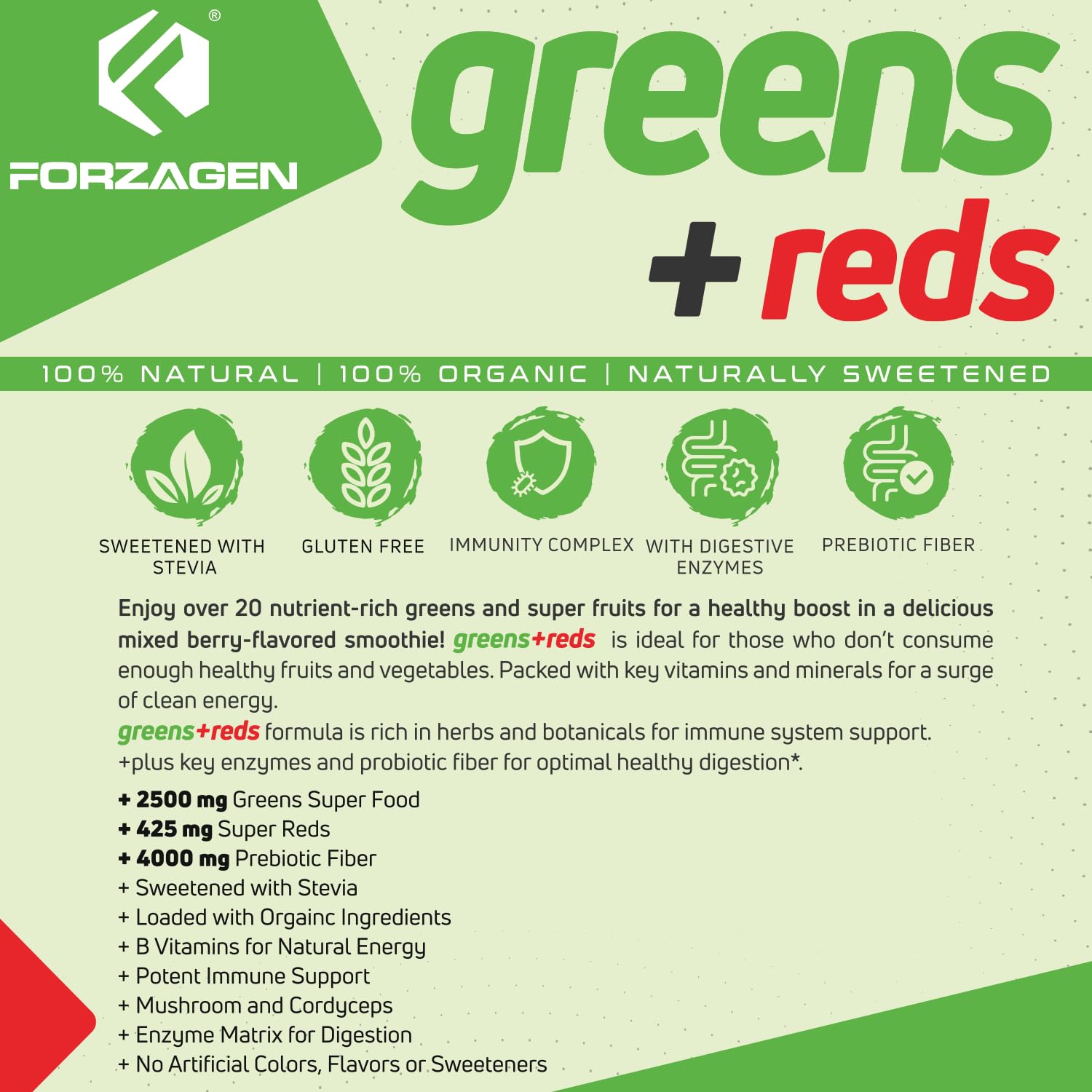 Forzagen Vegan Greens & Reds Superfood Powder - Organic Super Greens Powder | Premium Veggie Powder Supplement | 35 Servings Reds and Greens Superfood Powder Forzagen uk supplements
