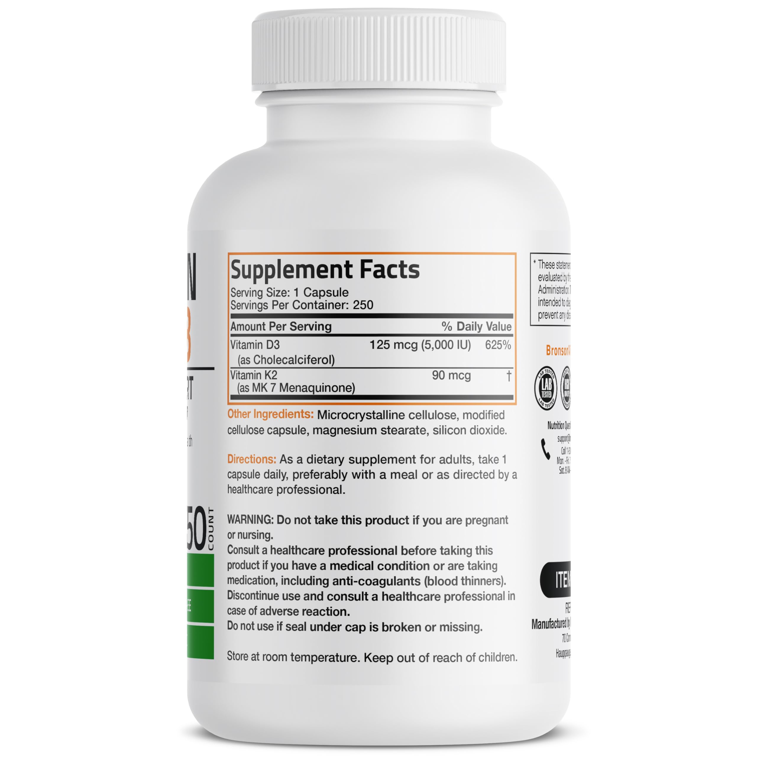 Bronson Vitamin K2 (MK7) with D3 Supplement Bone and Heart Health Non-GMO Bronson uk supplements