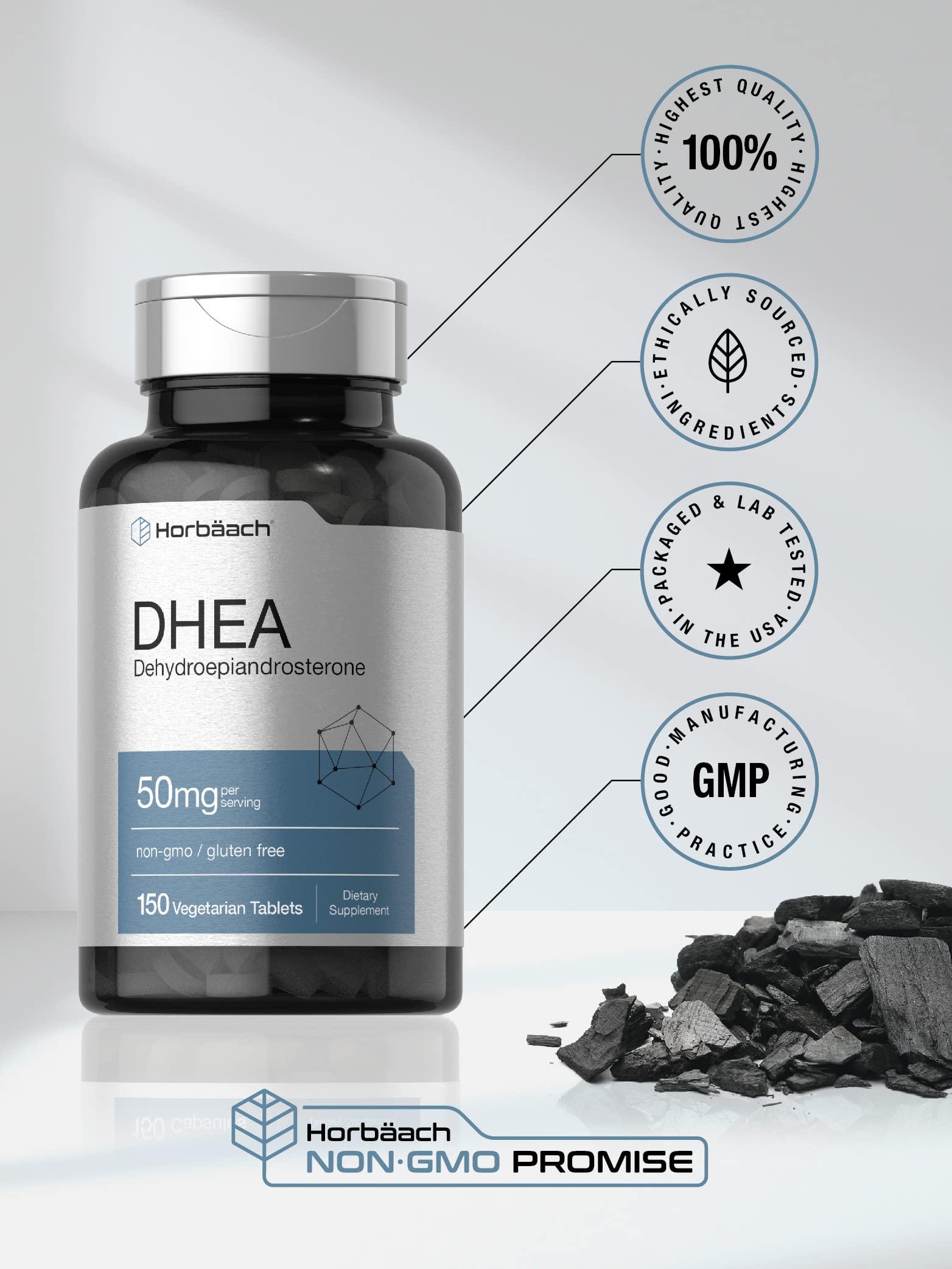DHEA 50mg 150 Tablets | Non-GMO, Gluten Free Supplement | by Horbaach Horbäach uk supplements