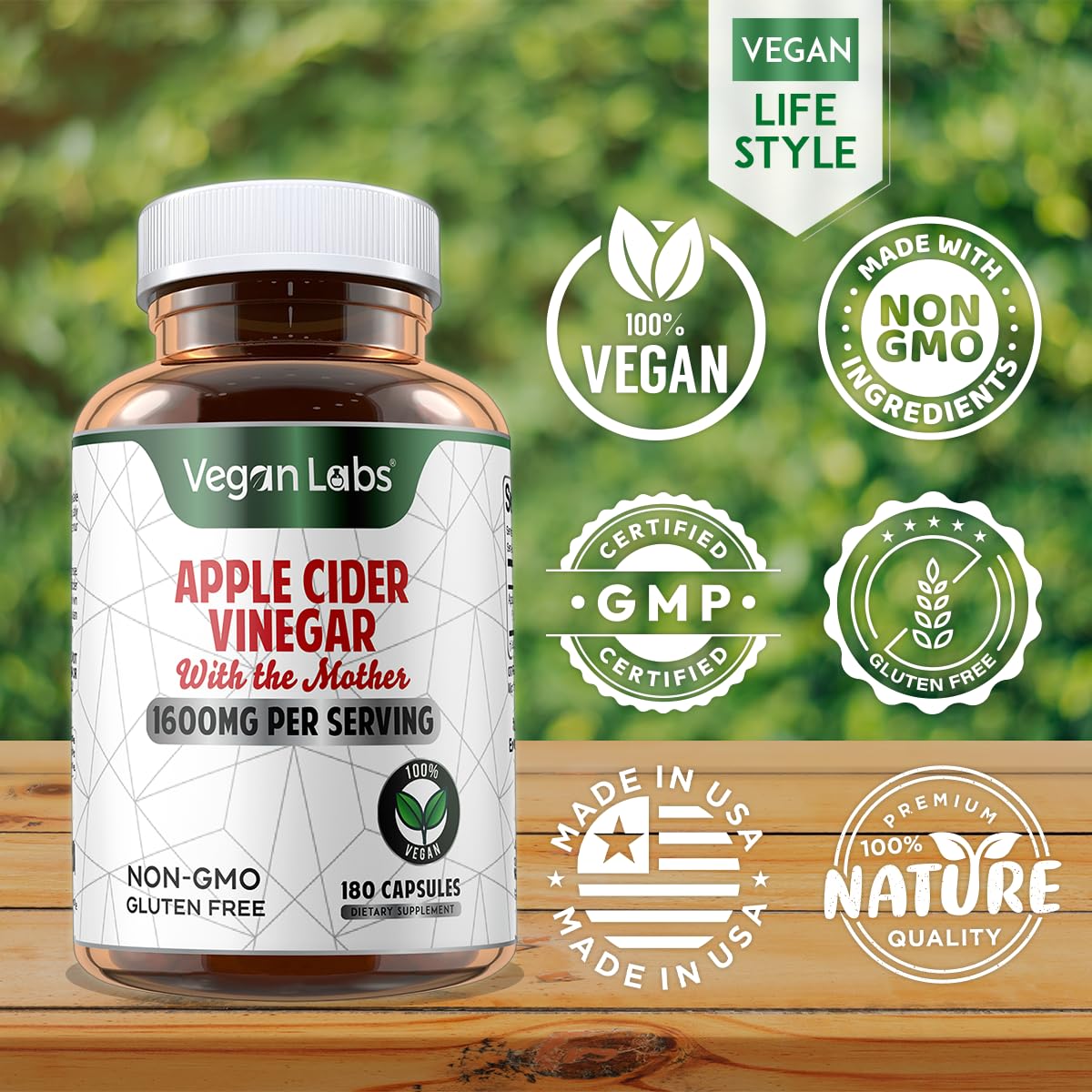 Vegan Labs Apple Cider Vinegar Capsules with The Mother- 180 Vegan Capsules Vegan Labs uk supplements