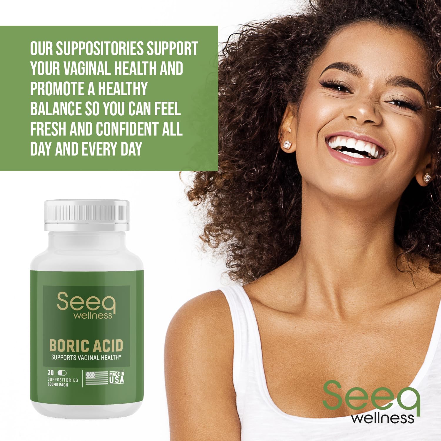 Seeq Wellness Boric Acid Vaginal Suppositories - Helps Support Odor Control and Balance Vaginal PH Seeq Wellness uk supplements