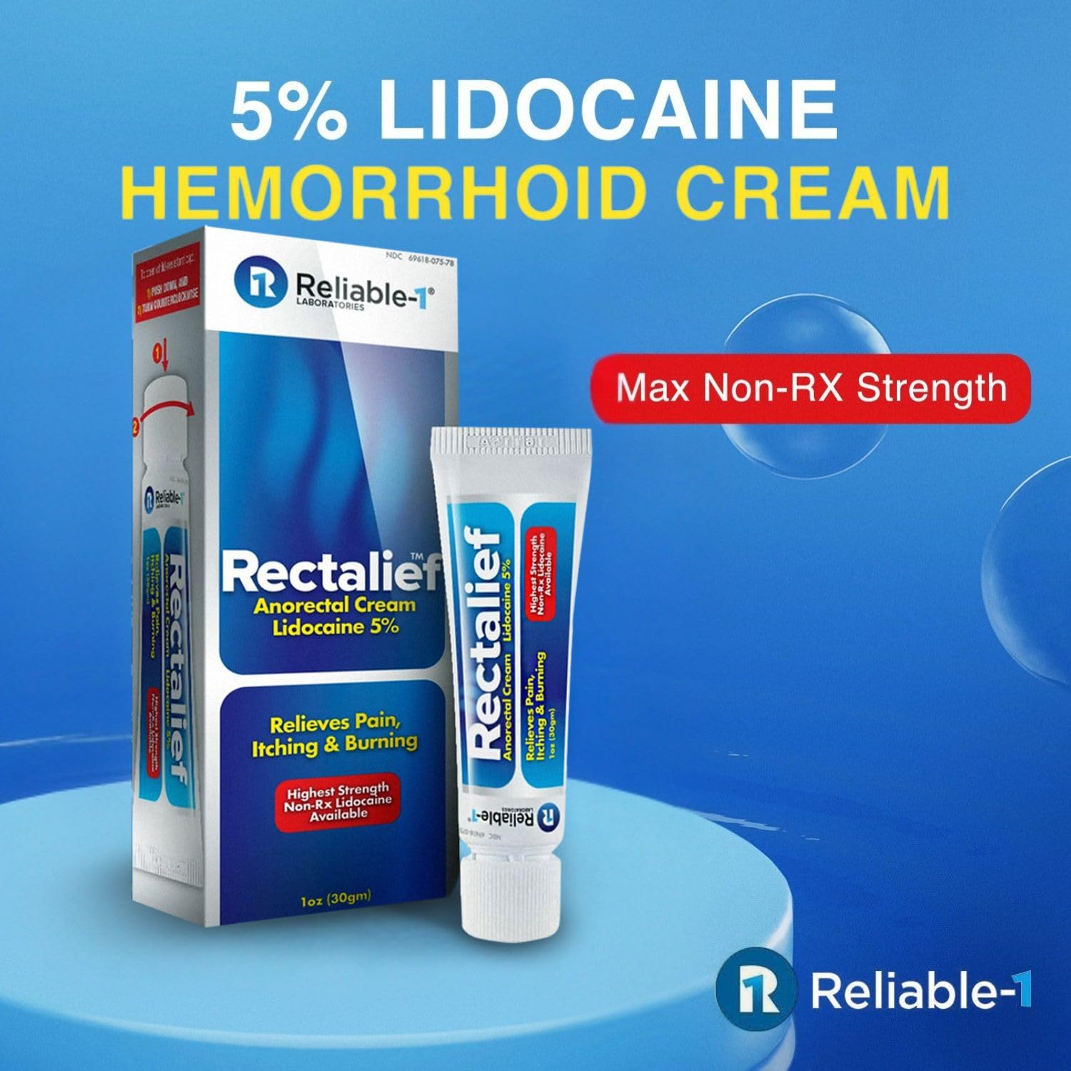 Rectalief 5% Lidocaine Hemorrhoid Cream (Max Non-RX Strength) Reliable-1 Laboratories Soothing Anorectal, Numbing Hemorrhoidal Ointment - Pain, Itching, & Burning, Strongest OTC Anal Treatment, 2-Pack Reliable-1 Laboratories uk supplements