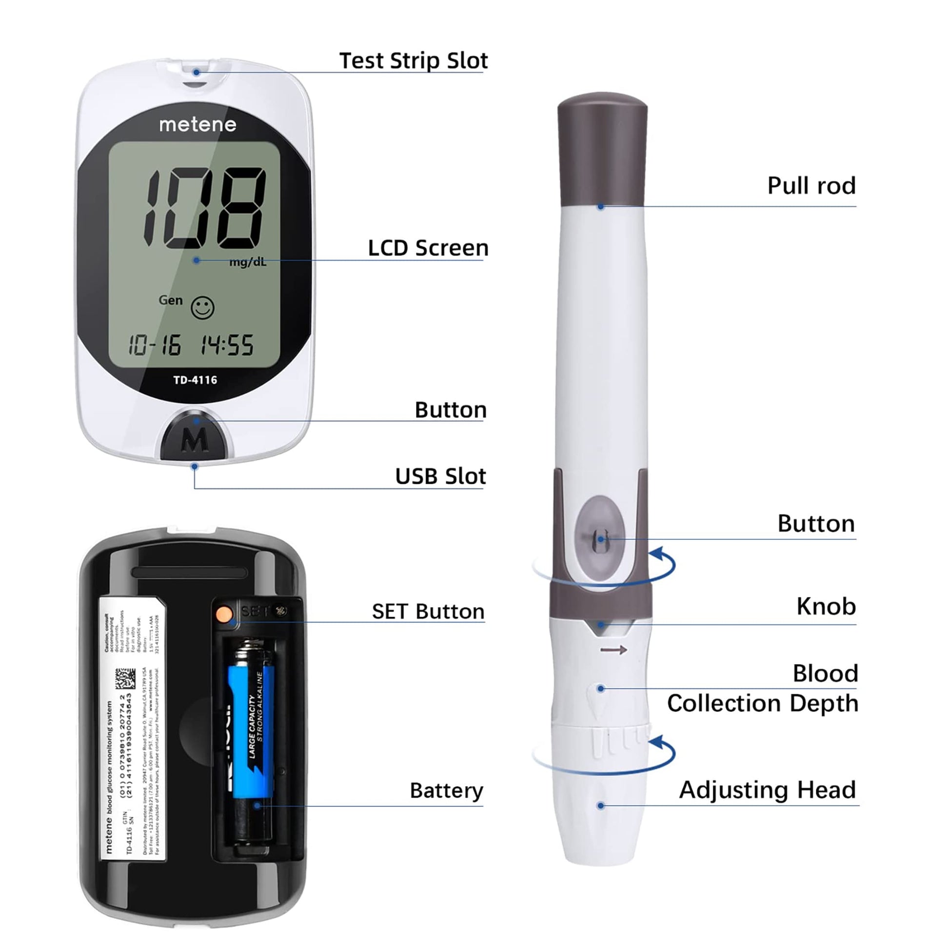 Metene TD-4116 Blood Glucose Monitor Kit, 100 Glucometer Strips Metene uk supplements