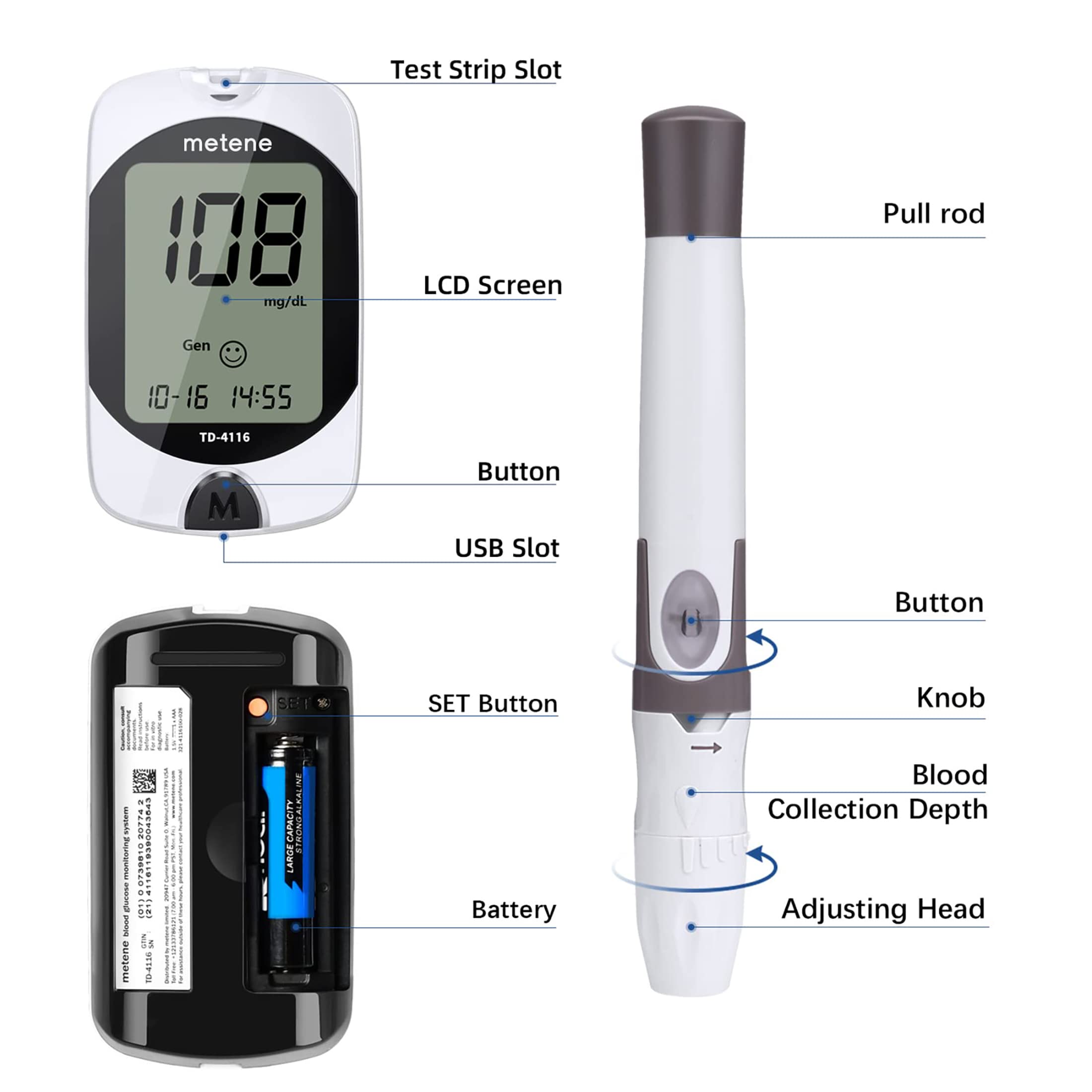 Metene TD-4116 Blood Glucose Monitor Kit, 100 Glucometer Strips Metene uk supplements
