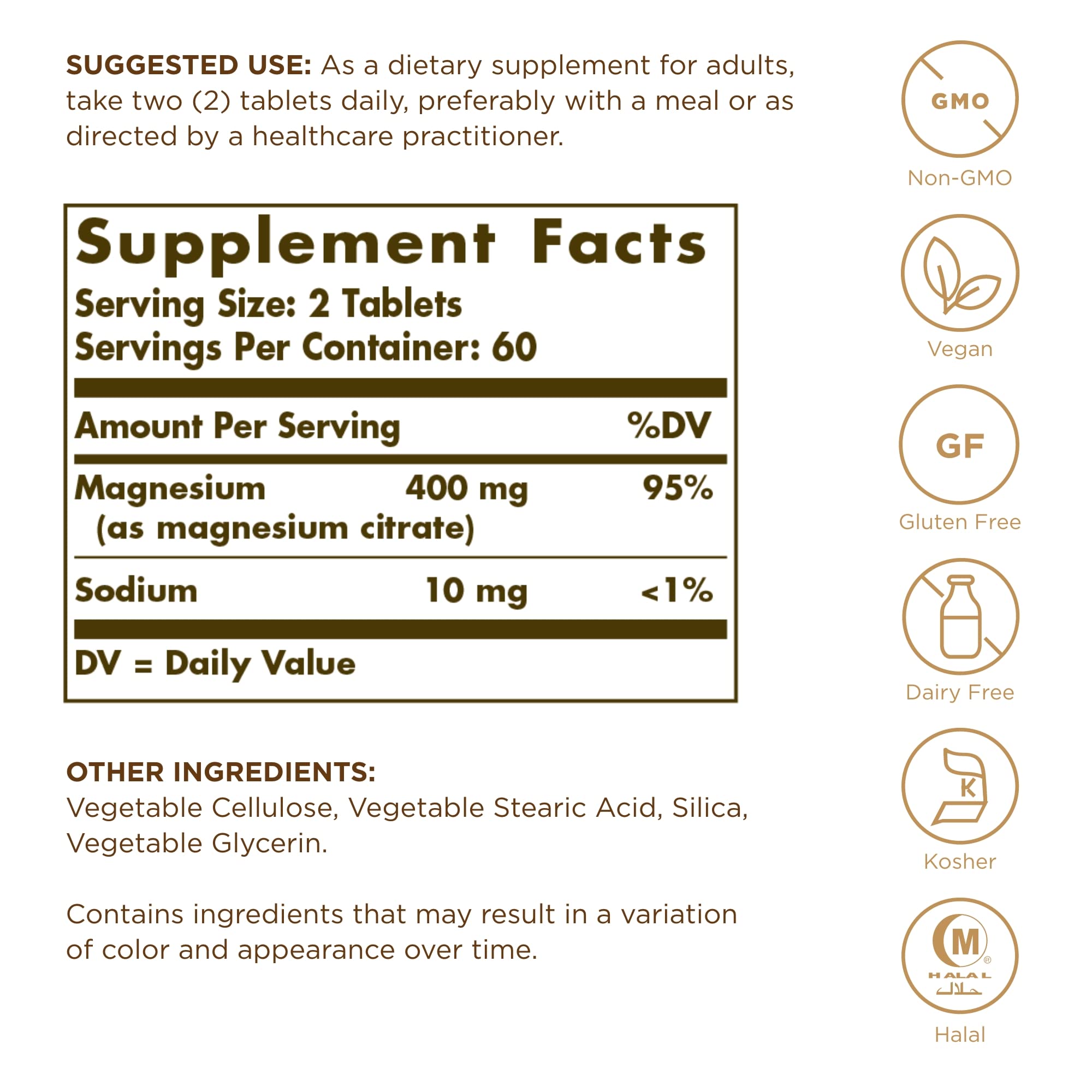 Solgar Magnesium Citrate - 120 Tablets, Pack of 2 - Promotes Healthy Bones, Supports Nerve & Muscle Function - Highly Absorbable - Non-GMO, Vegan, Gluten Free, Kosher - 120 Total Servings Solgar uk supplements