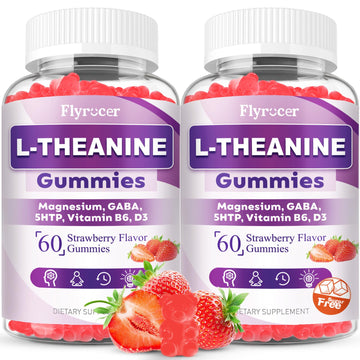 Flyrocer 2 Pack L-Theanine Gummies, L Theanine Supplement for Adults & Kids, L'Theanine with Ashwagandha, Magnesium, 5HTP & GABA - Support Calm, Relax, zzZ, Focus, Vegan Strawberry Flavor, 120 Count Flyrocer uk supplements