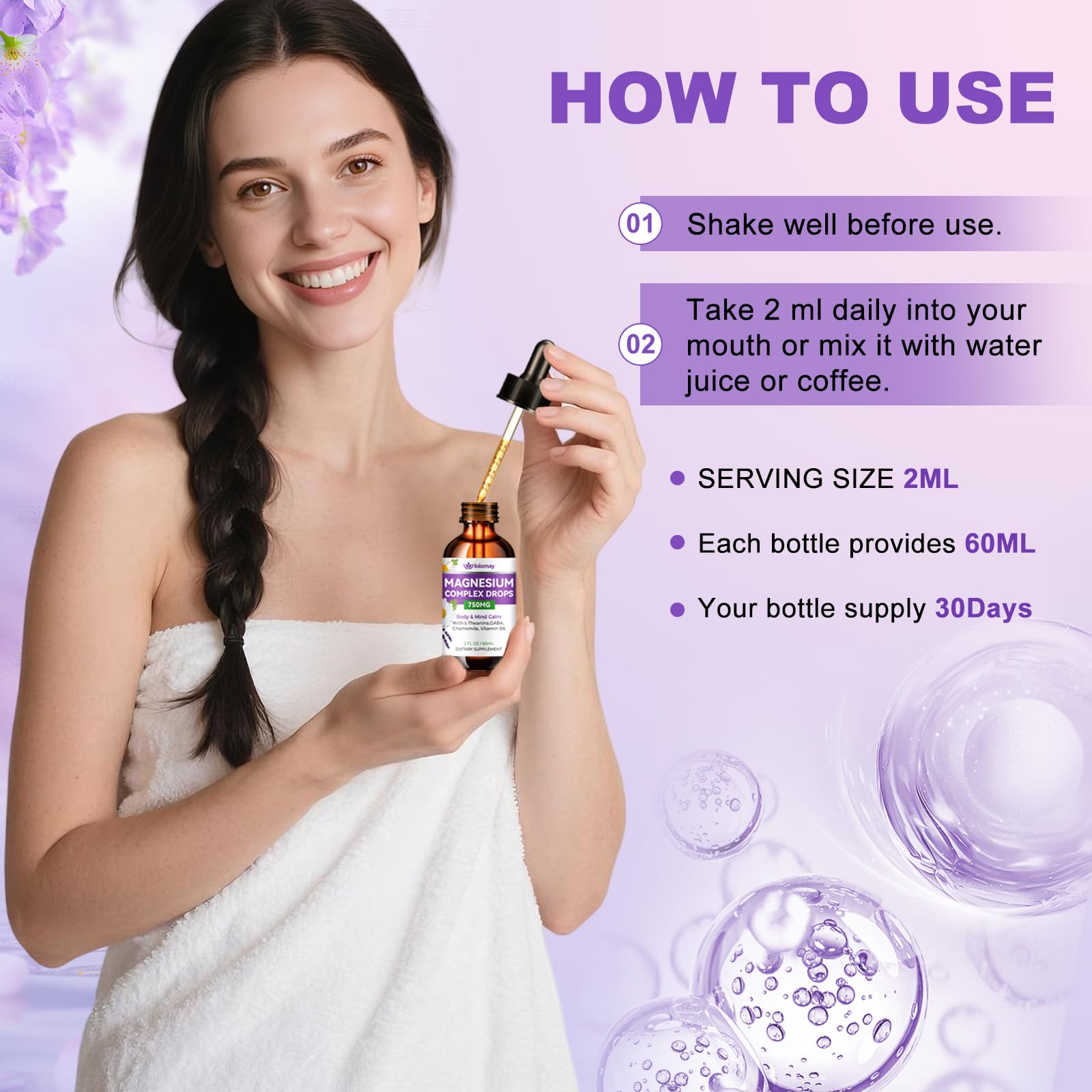 Magnesium Glycinate Liquid Drops for Women & Men, Triple Calm Magnesium Complex Supplement with L-Threonate, Malate, L-Theanine for Kids Adults Calm, Sleep & Mood, Sugar-Free, Natural Flavor, 2 fl oz loiomay uk supplements