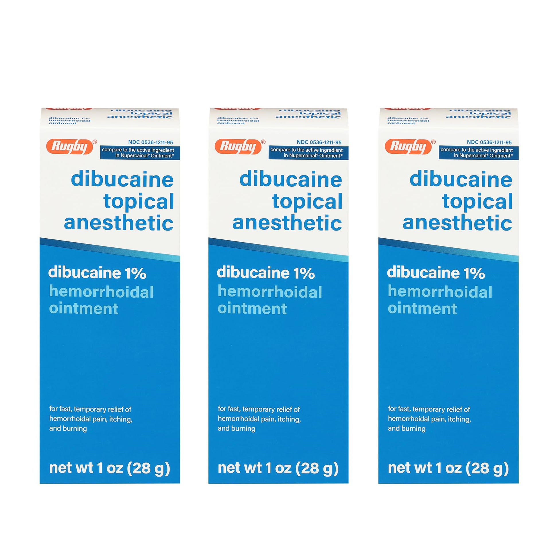 Rugby Dibucaine Topical Anesthetic 1% Hemorrhoid Ointment - Pain Relief Cream for Itching and Burning, Hemorrhoid Treatment, Anti Itch Cream 1 Oz (3 Pack) RUGBY LABORATORIES uk supplements