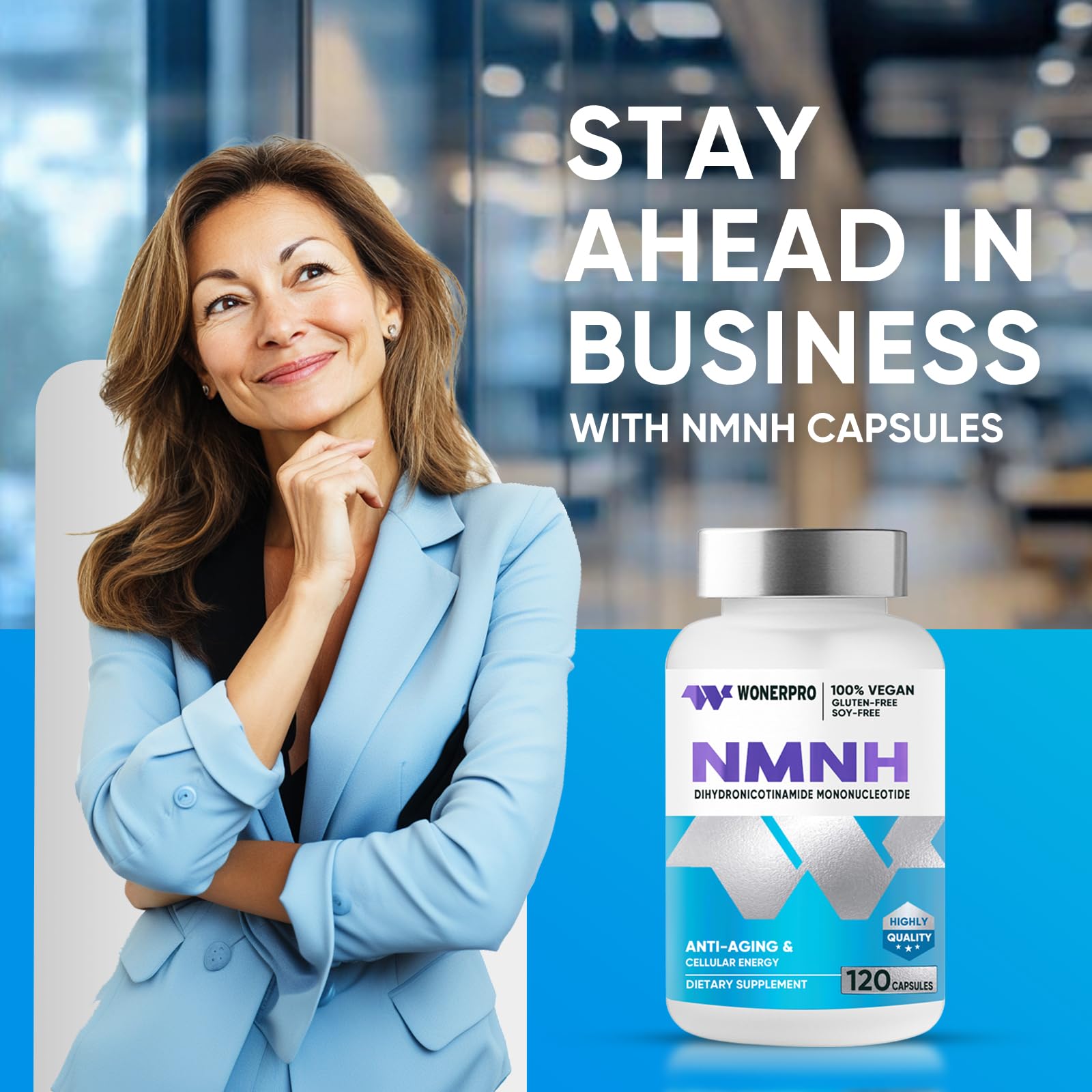 WONERPRO NMNH (NMN Supplement Alternative)，1000mg Per Serving NAD Supplement to Boost NAD+ Levels as We Age, for Anti Aging, Energy, Focus - 120 Capsule WONERPRO uk supplements