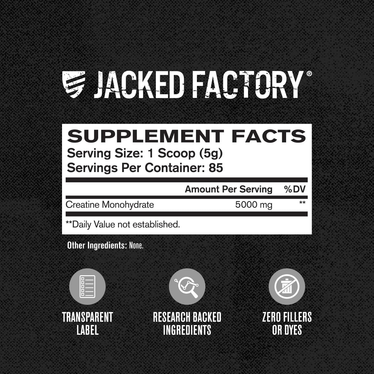 Jacked Factory Creatine Monohydrate Powder 425g - 5g Daily Creatine Supplement for Men and Women, Vegan-Friendly, Third-Party Tested - 85 Servings, Unflavored Jacked Factory uk supplements