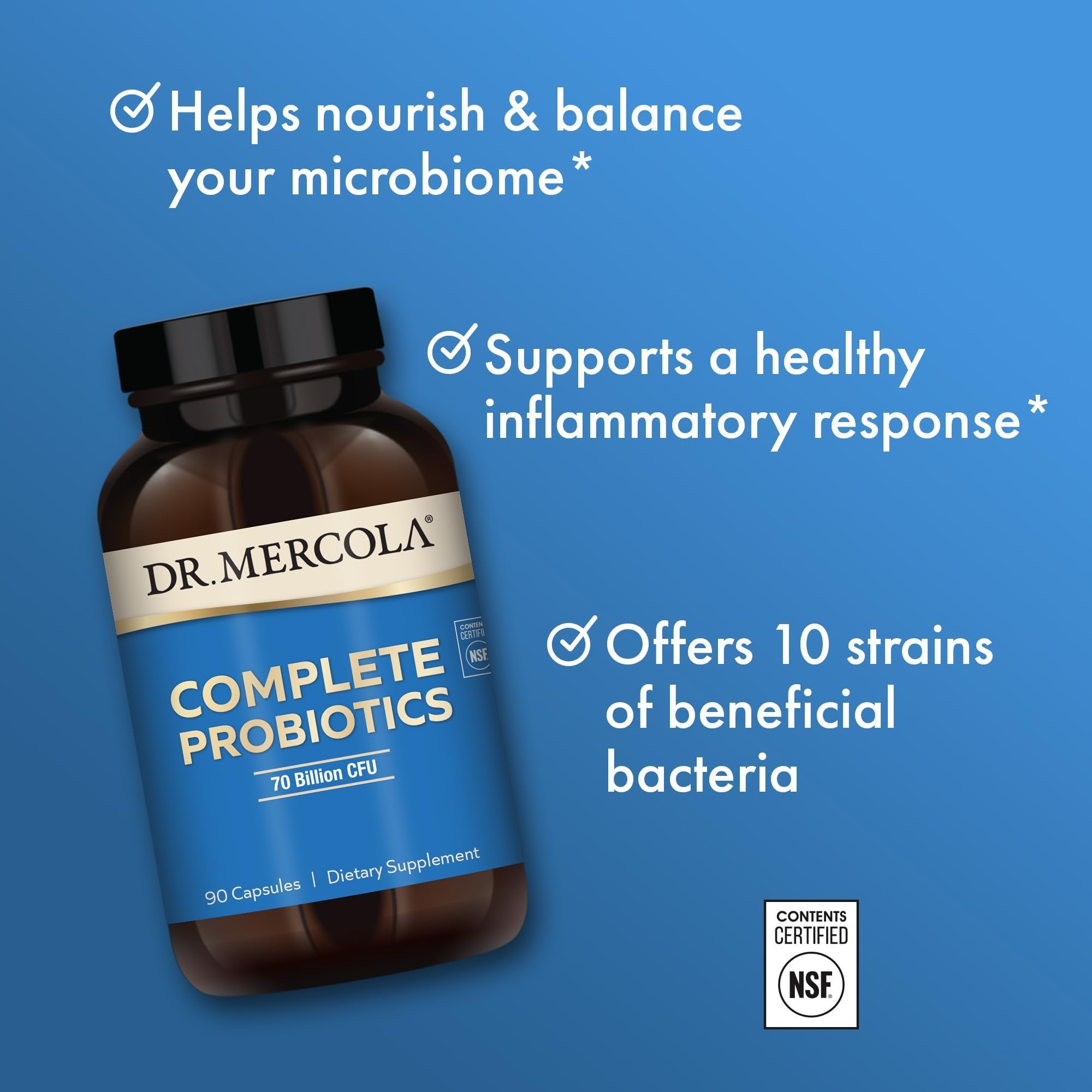 Dr. Mercola Complete Probiotics - 70 Billion CFU - Supports Immune, Digestive & Gut Health - Features 10 Strains - Shelf Stable - GMO-Free, Gluten-Free & Soy-Free - 90 Capsules (90 Servings) Dr. Mercola uk supplements