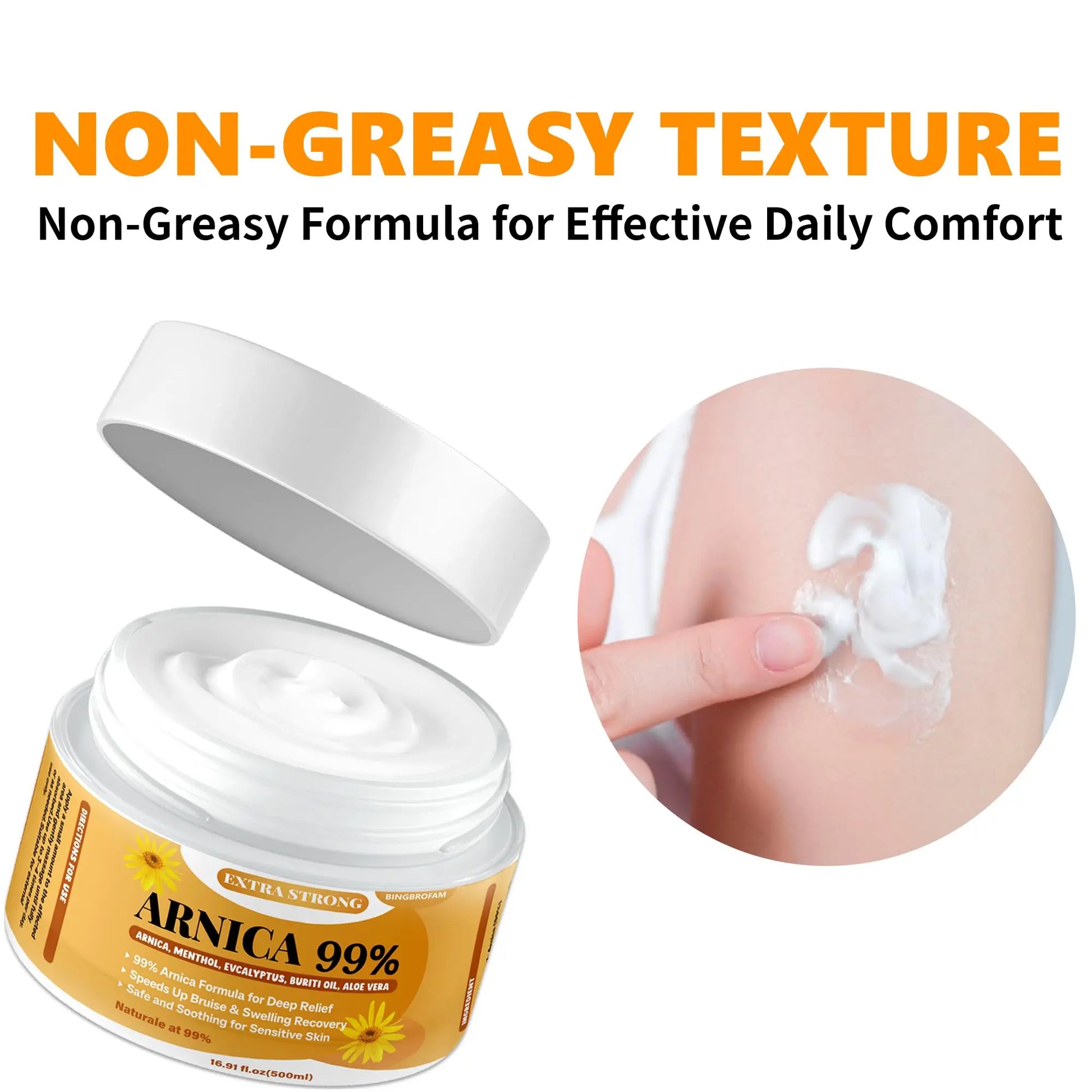 Bingbrofam Arnica Cream 99% Extra Strength Gel Pain Relief for Fast Healing Thin Skin, Seniors Bruises with Menthol, Swelling, Soothing Massage, 16.9 Oz Bingbrofam uk supplements