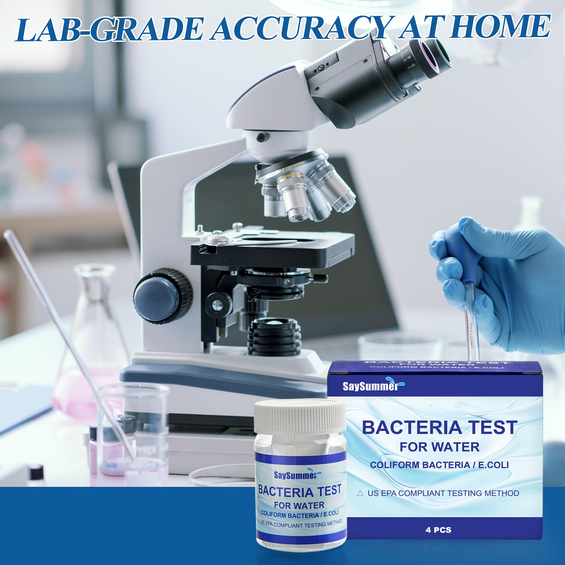 Drinking Water Bacteria Test Kit: 4 Tests Detecting Coliform E coli Bacteria - at Home Well Water Testing Kits for Drinking Water Pool Hot Tub Aquarium and More SaySummer uk supplements