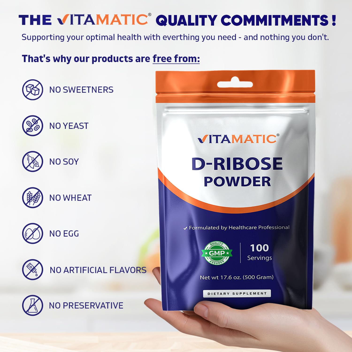 Vitamatic D-Ribose Powder 500g - 17.6 OZ (500 Gram) | Pure & Unflavored | Non-GMO | Easy-Mix Dietary Supplement Vitamatic uk supplements