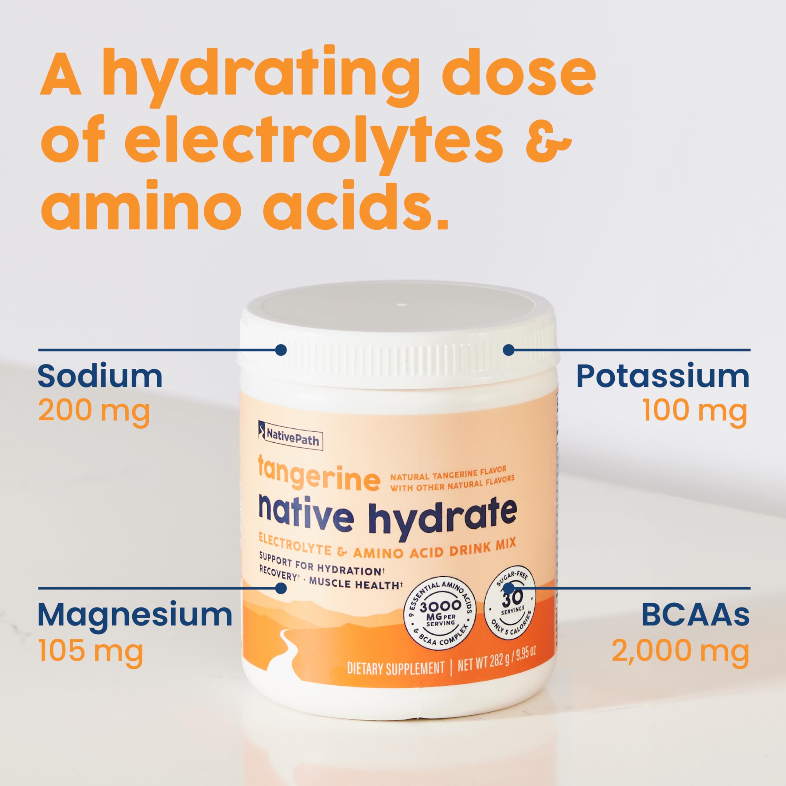 NativePath Hydrate, Zero Sugar, Electrolytes Powder with BCAAs, Tangerine Hydration, Keto & Paleo Friendly, 30 Servings NativePath uk supplements