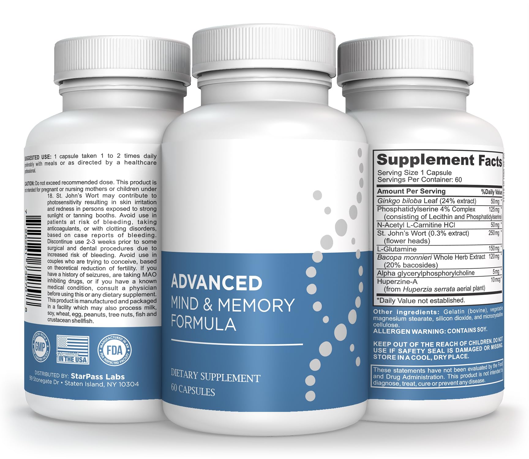 StarPass Labs Advanced Memory Formula Extreme Brain Booster, Brain Supplement for Memory, Focus and Mental Performance, Memory Vitamins for Better Brain Health 180 Capsules (3 Pack) StarPass Labs uk supplements