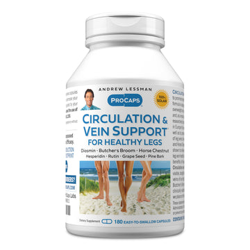 ANDREW LESSMAN Circulation, Vein Support for Healthy Legs 180 Capsules - High Bioactivity Diosmin, Butcher's Broom, Visibly Reduces Swelling and Discomfort in Feet, Ankles, Calves, Legs ANDREW LESSMAN uk supplements